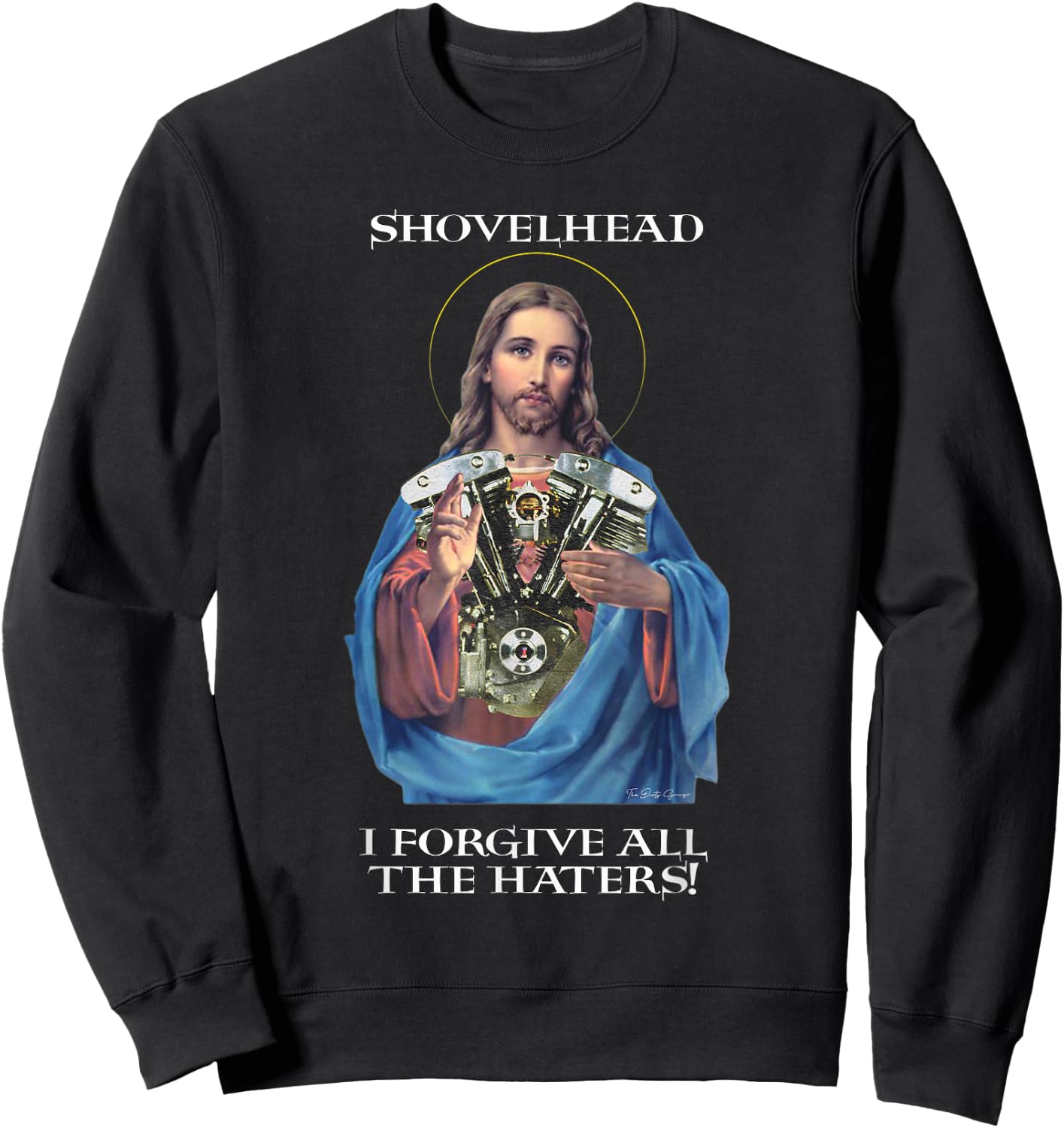 Retro Jesus Shovelhead I Forgive all the haters Biker Gear Sweatshirt - Sweatshirt | Black