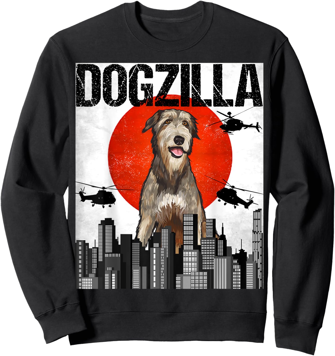 Funny Vintage Japanese Dogzilla Irish Wolfhound Sweatshirt - Sweatshirt | Black