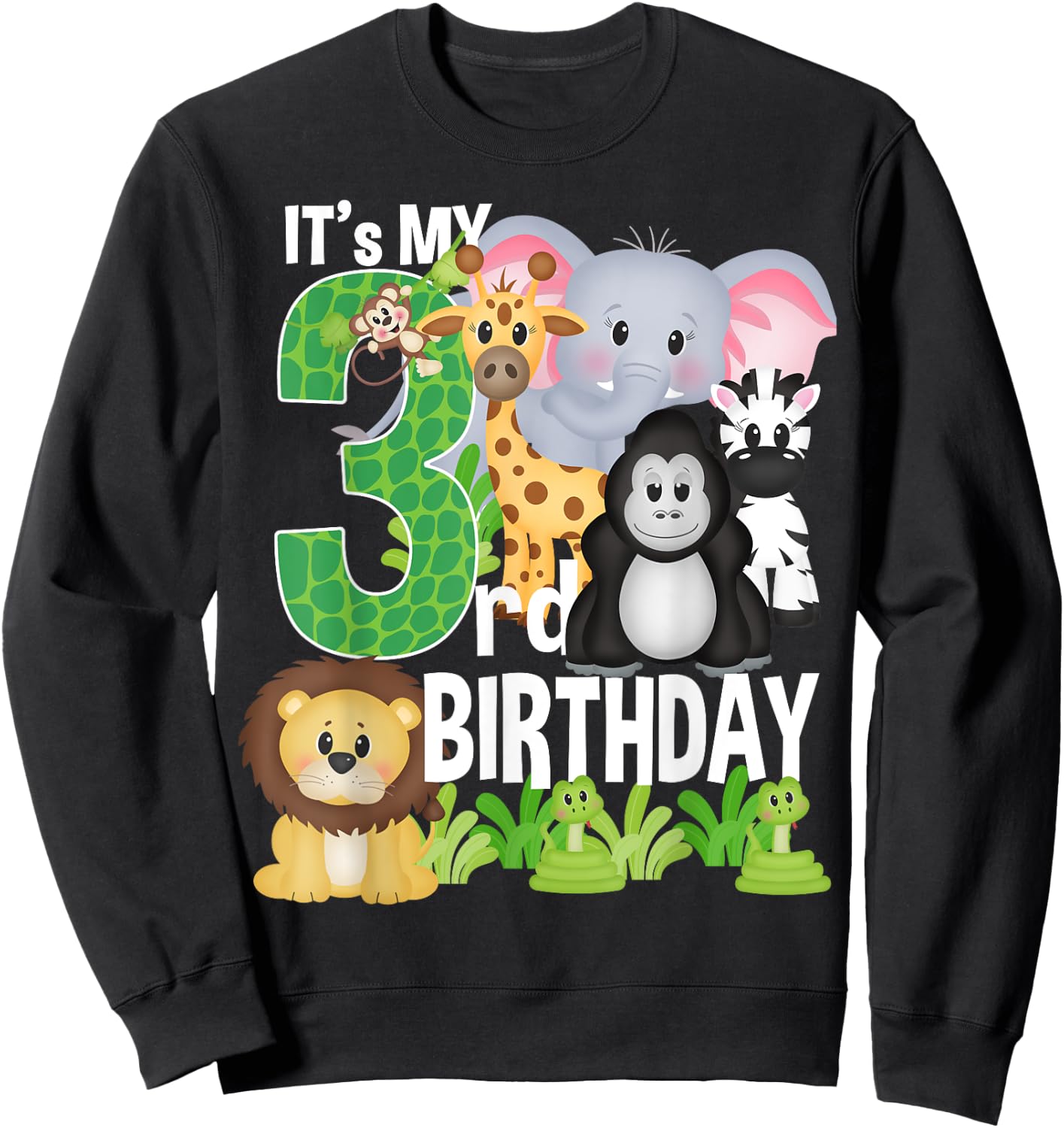 It's My 3rd Birthday Party Jungle Safari Zoo Theme Bday Sweatshirt - Sweatshirt | Black
