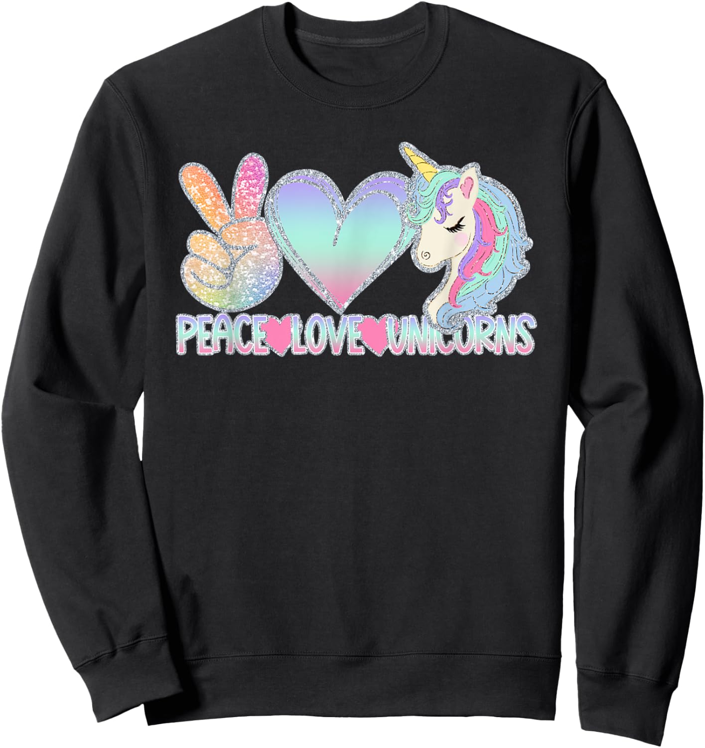 Peace Love Unicorns - Funny Magic Horse Lover Gift Sweatshirt - Sweatshirt | Black