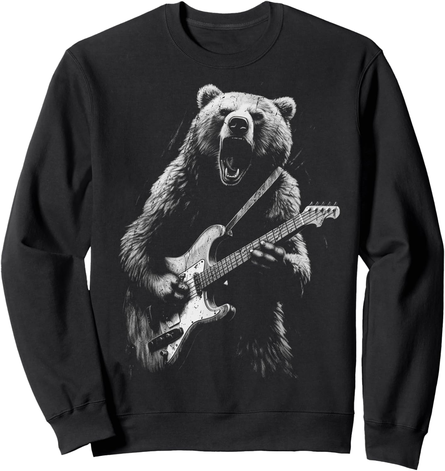 Rock Bear Playing Guitar - Funny Guitar Bear Music Sweatshirt - Sweatshirt | Black