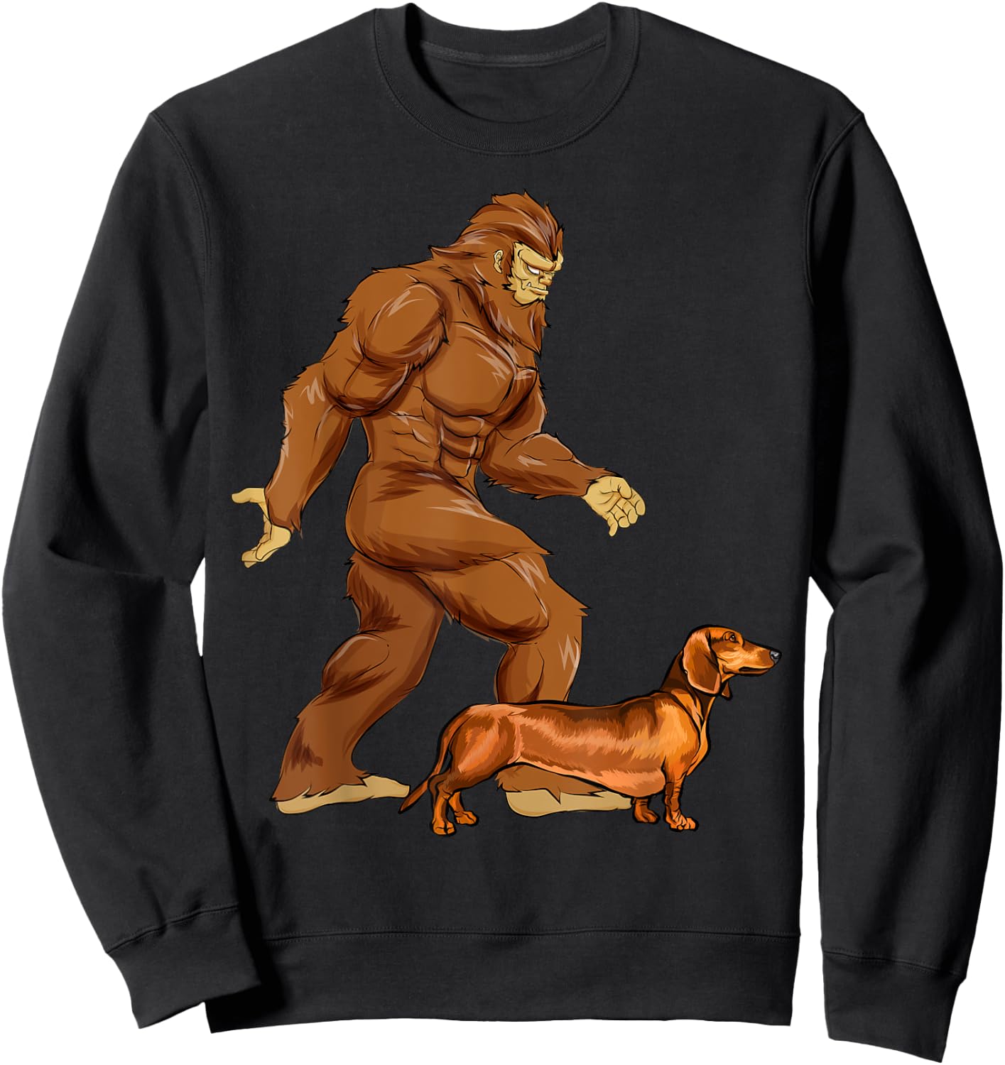 Funny Bigfoot Walking Brown Dachshund Sasquatch Dog Men Women Girls Kids Sweatshirt - Sweatshirt | Black