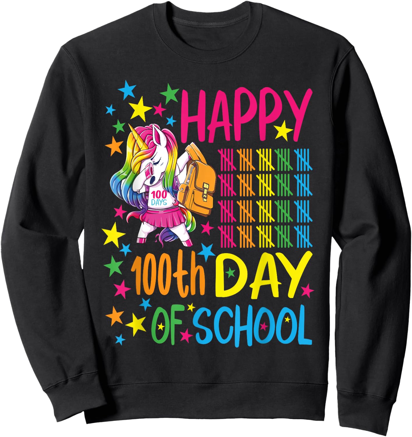 Happy 100th Day Of School Unicorn Sweatshirt - Sweatshirt | Black
