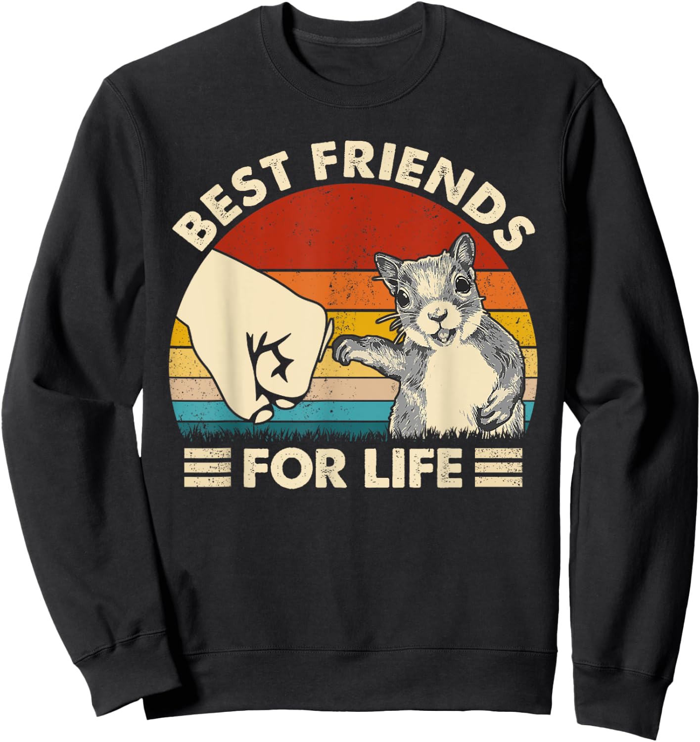 Retro Vintage Squirrel Best Friend For Life Fist Bump Sweatshirt - Sweatshirt | Black