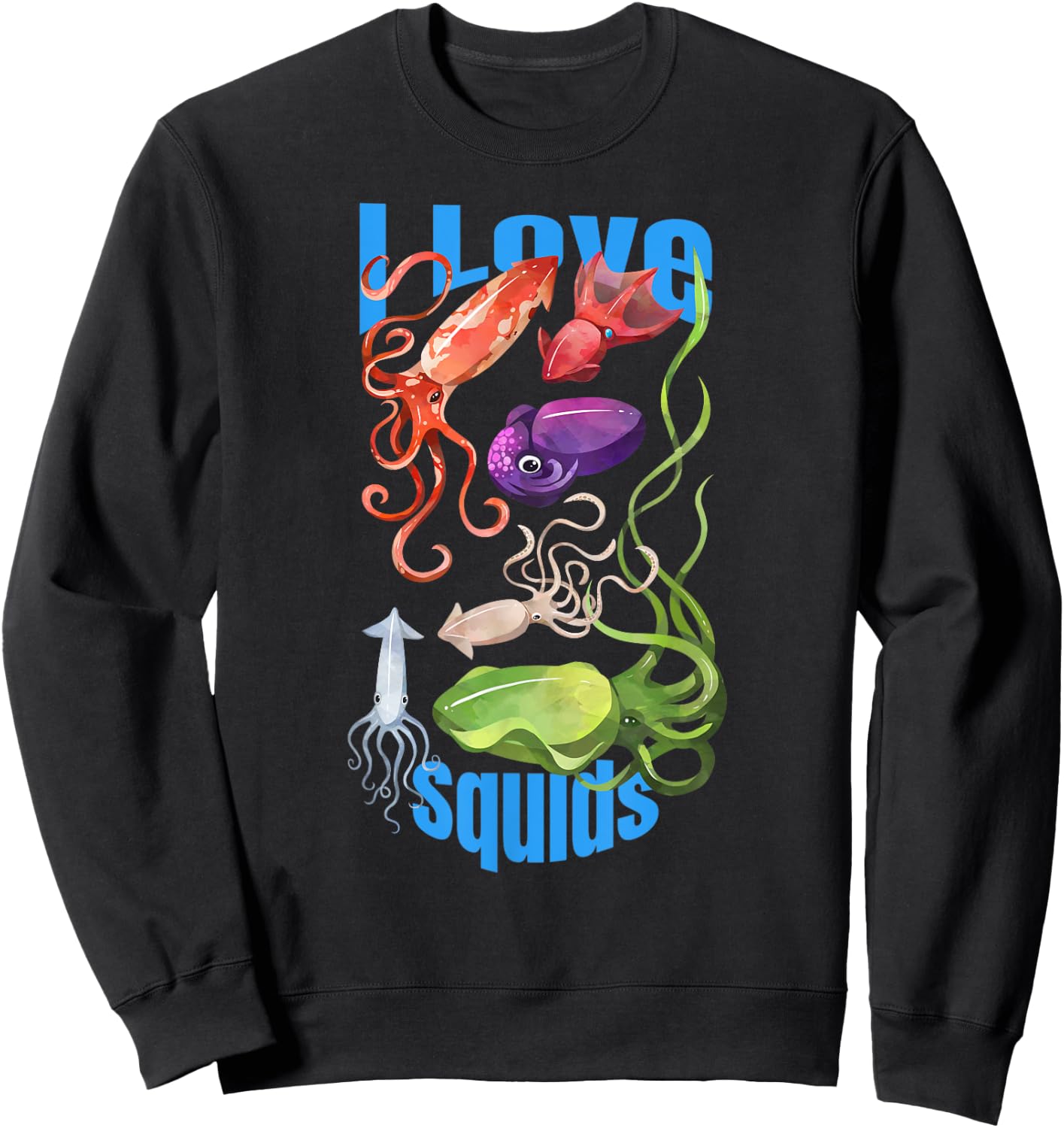 I Love Squids octopus cephalopod ocean summer kawaii cute Men Women Girls Kids Sweatshirt - Sweatshirt | Black