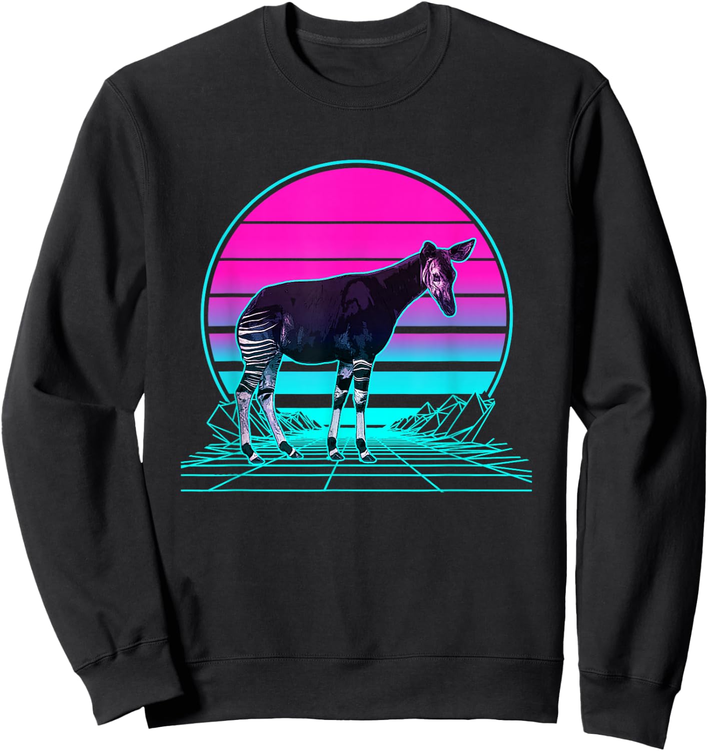 Vintage Retro Sunset Okapi Sweatshirt - Sweatshirt | Black