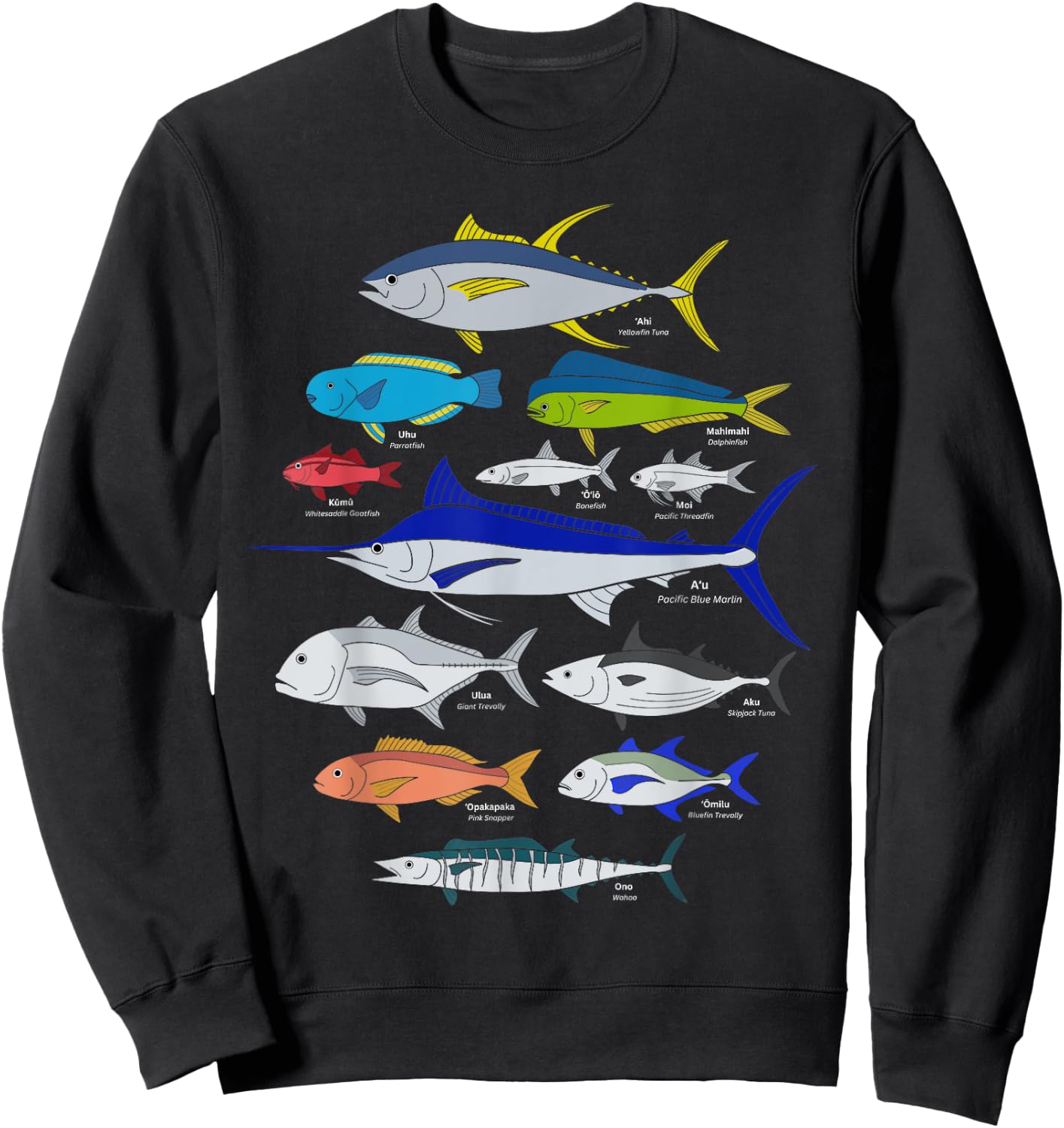 Hawaiian Fish (Ahi, Mahimahi, Ulua, Aku, Uhu, etc.) Fishing Sweatshirt - Sweatshirt | Black