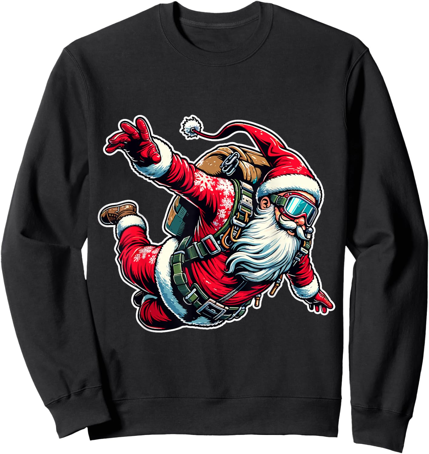 Skydiving Parachuting Funny Christmas Santa Free Flying Fall Sweatshirt - Sweatshirt | Black