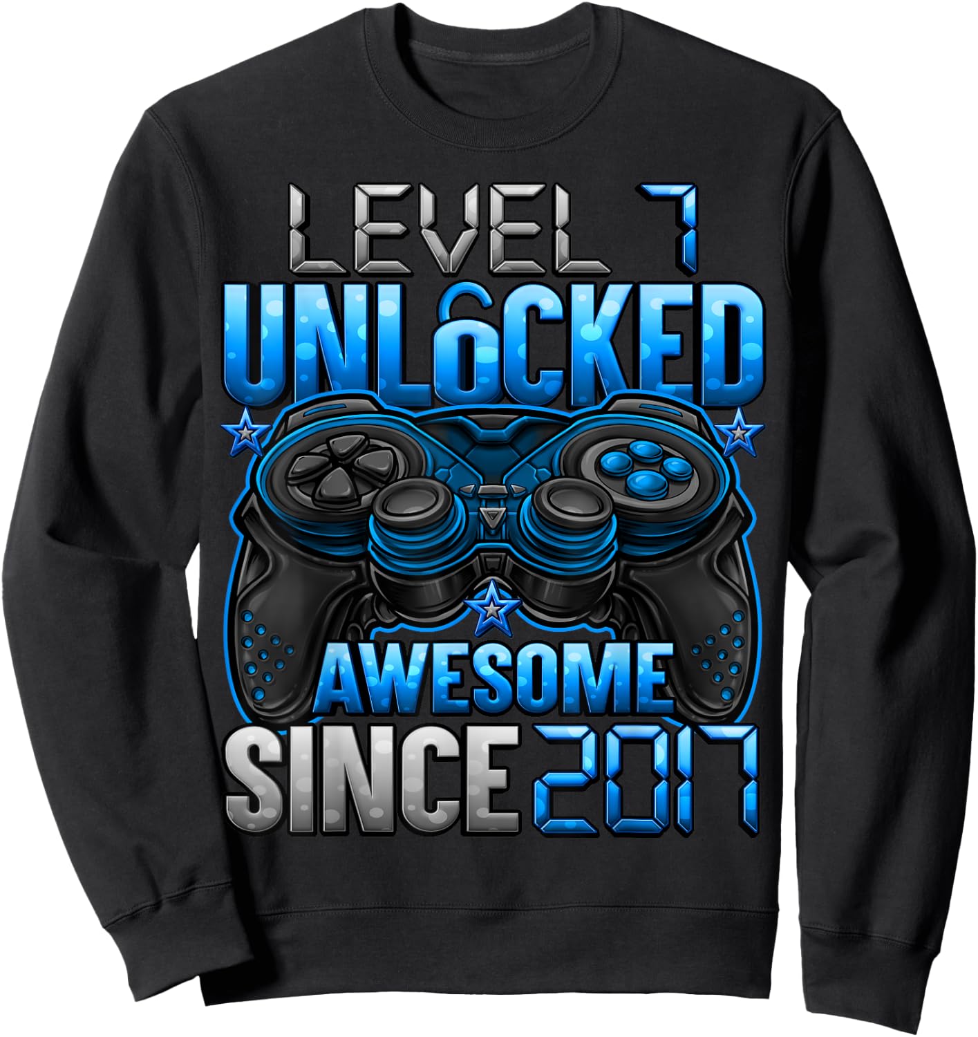 Level 7 Unlocked Awesome Since 2017 7th Birthday Gaming Sweatshirt - Sweatshirt | Black