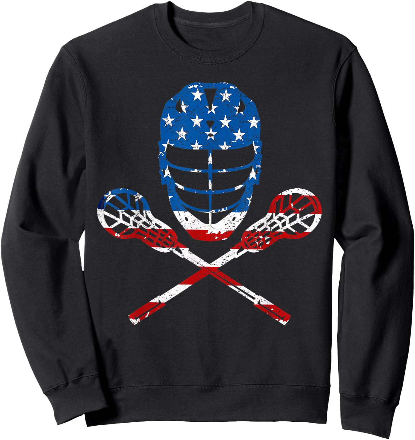 Lacrosse American Flag Lax Helmet Sticks 4th of July Gifts Sweatshirt - Sweatshirt | Black