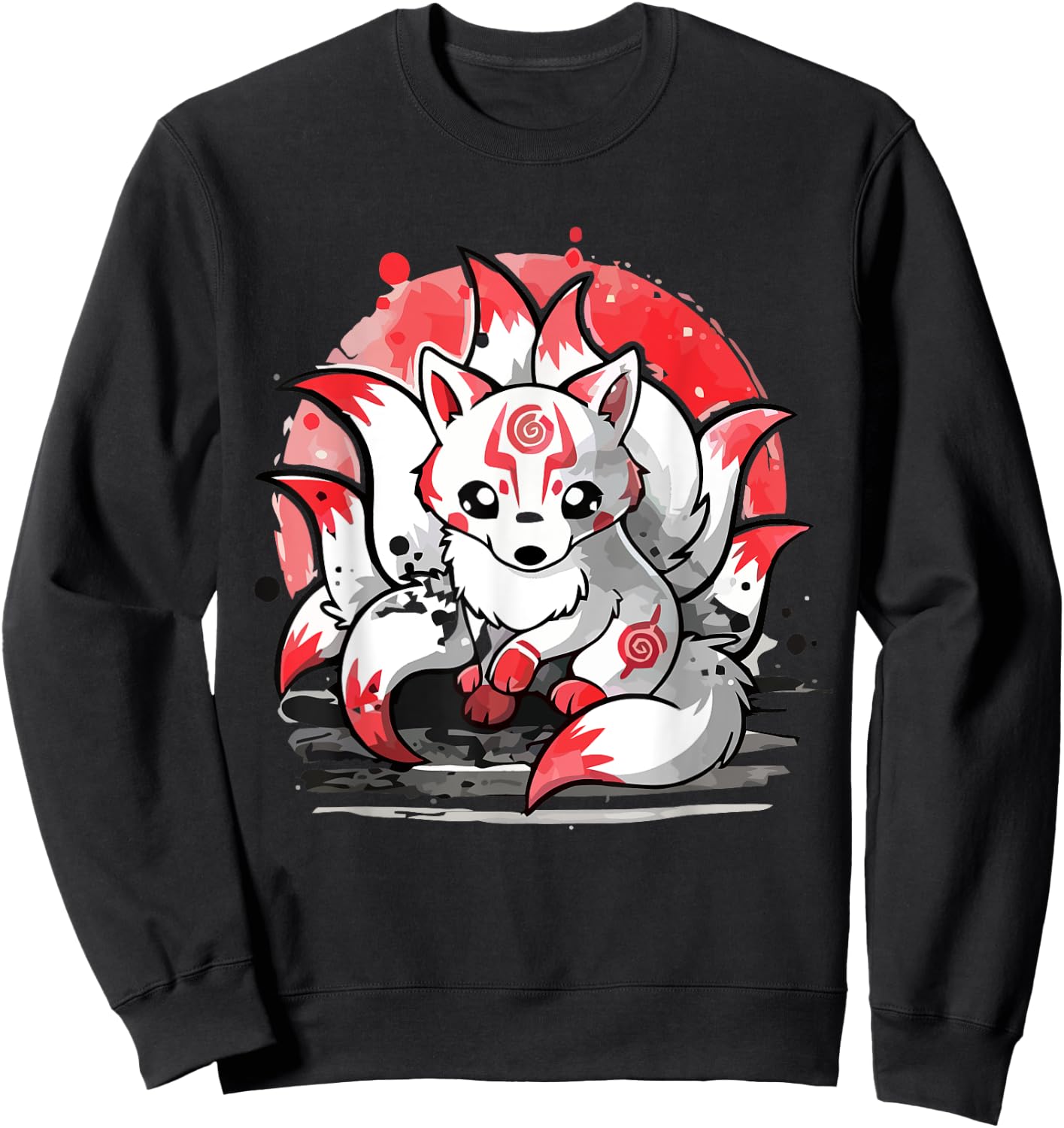 Laughing nine-tails Kitsune Japanese Fox Kids Teens Girls Sweatshirt - Sweatshirt | Black
