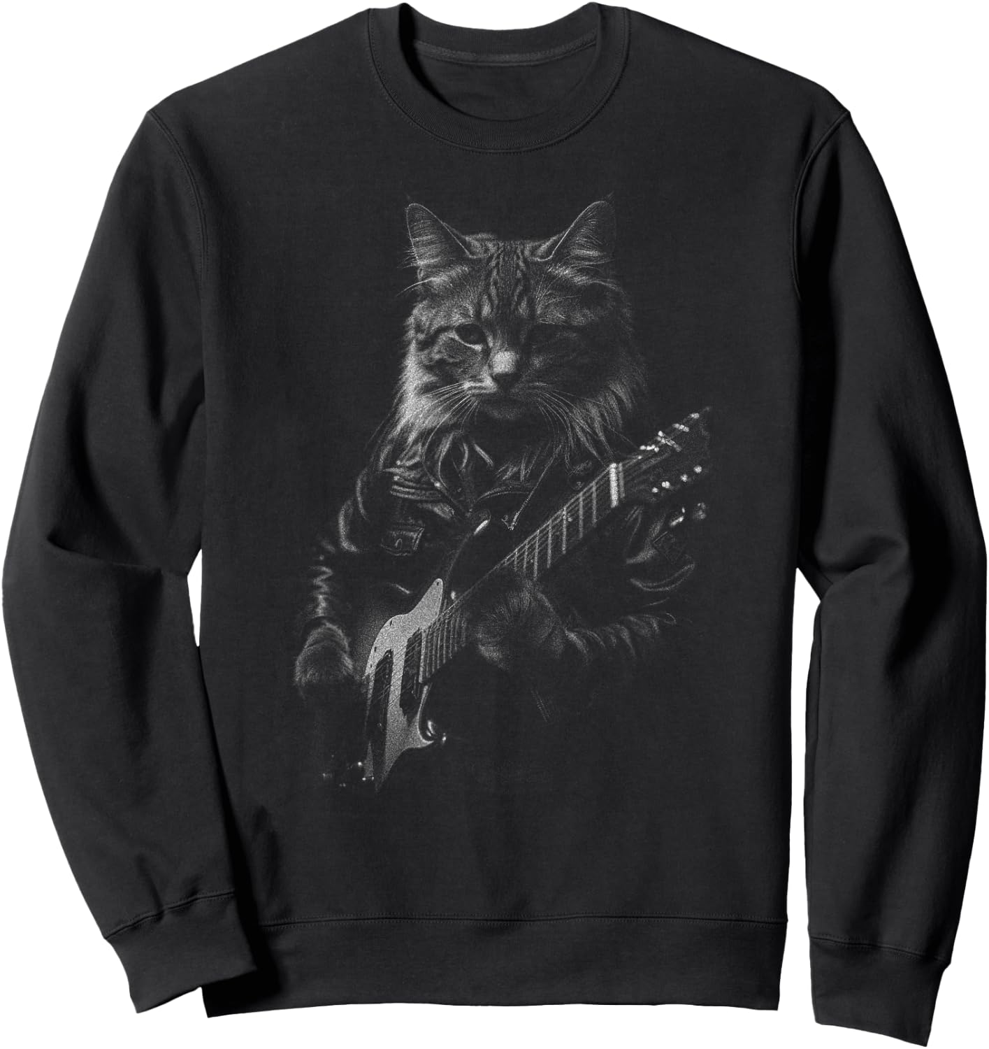 Rock Cat Playing Guitar woman Funny Guitar Cat Sweatshirt - Sweatshirt | Black