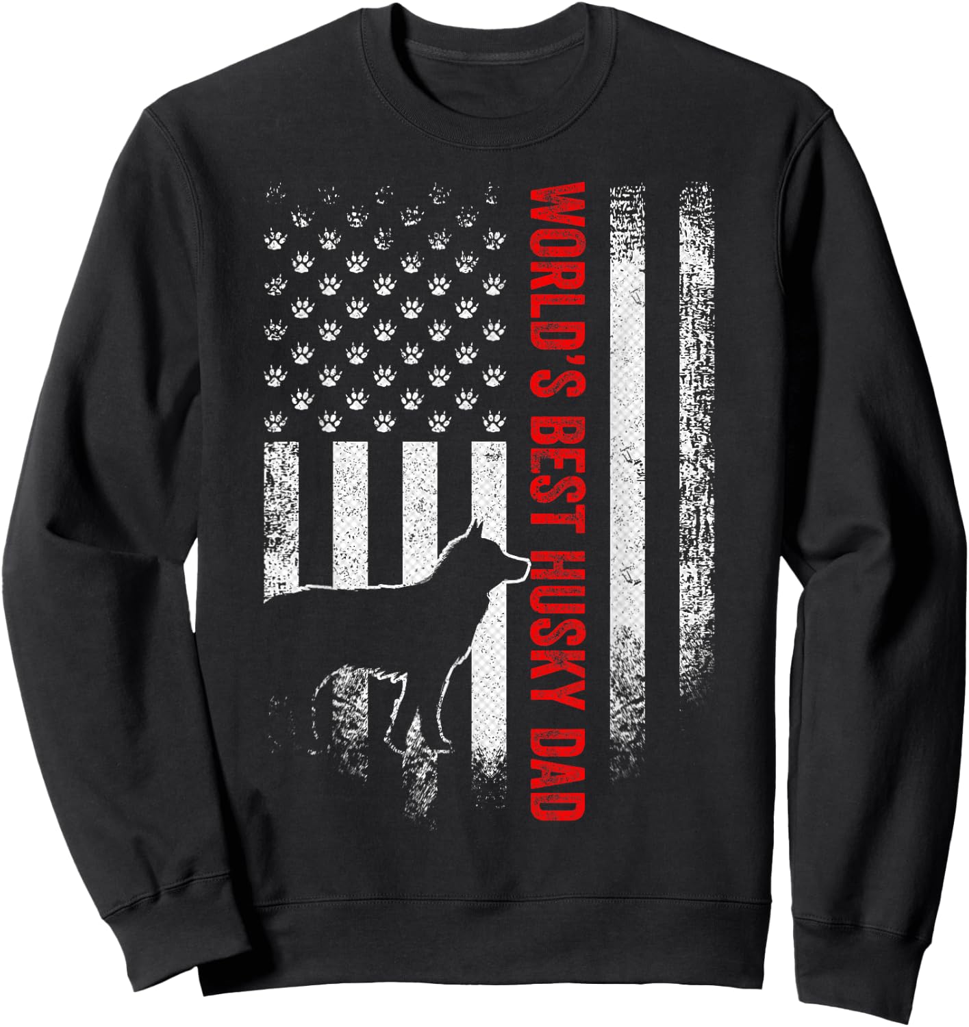 Vintage American Flag World's Best Siberian Husky Dad Funny Men Sweatshirt - Sweatshirt | Black