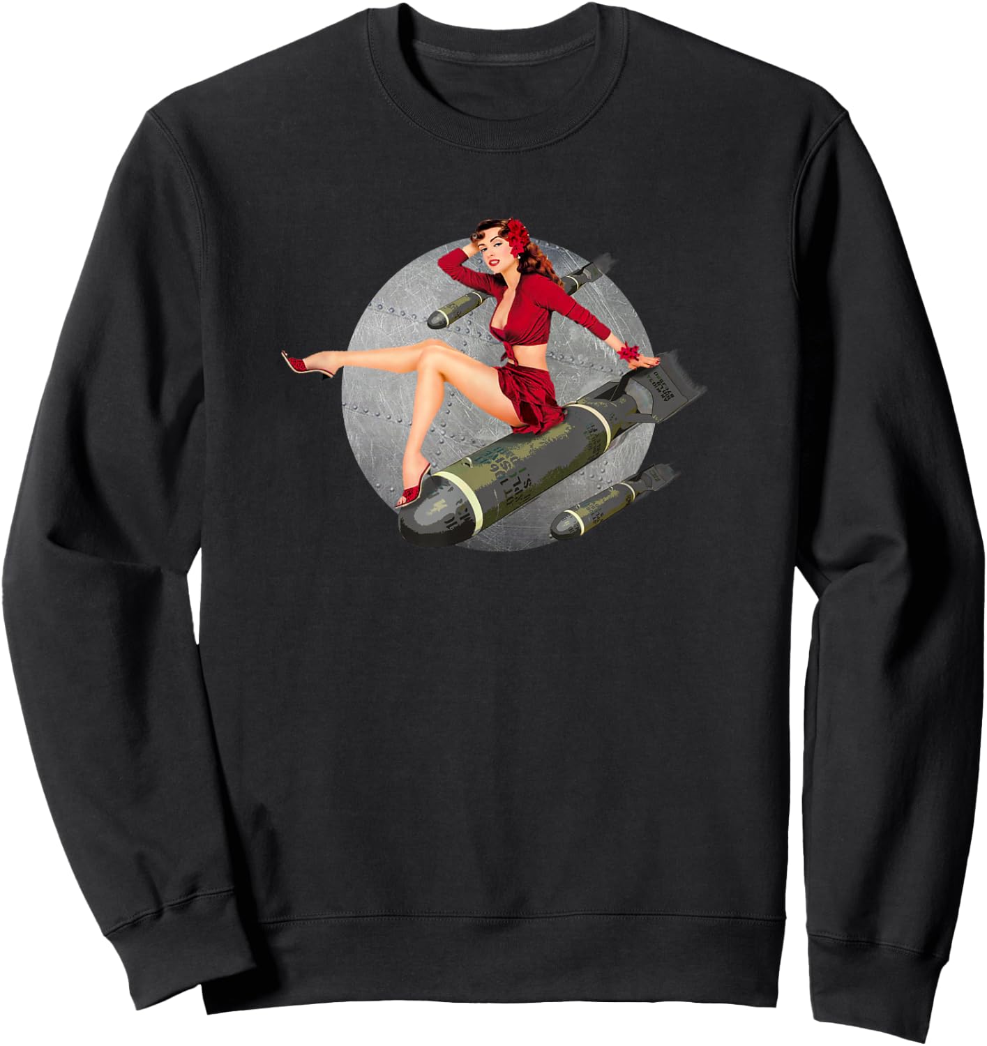 WW2 Retro Pin Up Girl Bombs Away Sweatshirt - Sweatshirt | Black
