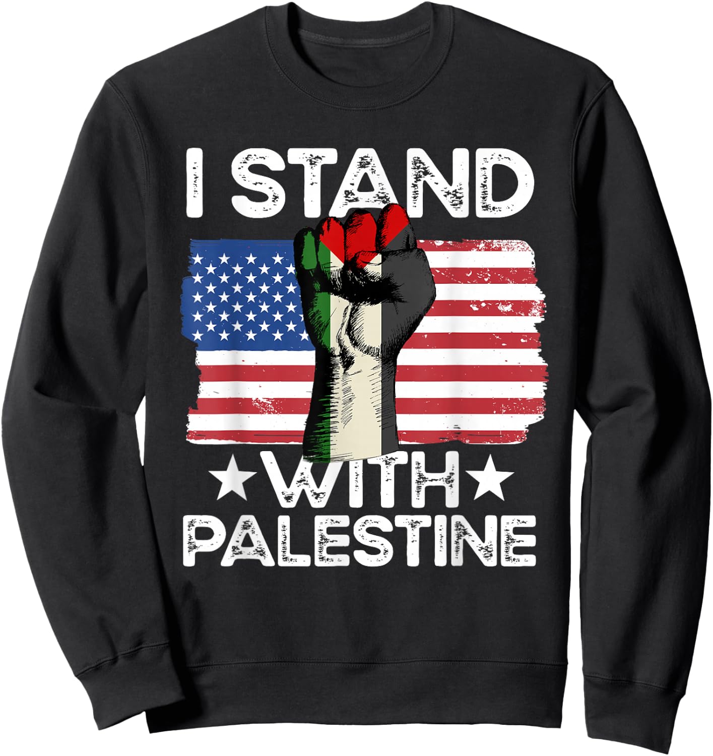 Free Palestine - American Flag and Palestine Flag Sweatshirt - Sweatshirt | Black