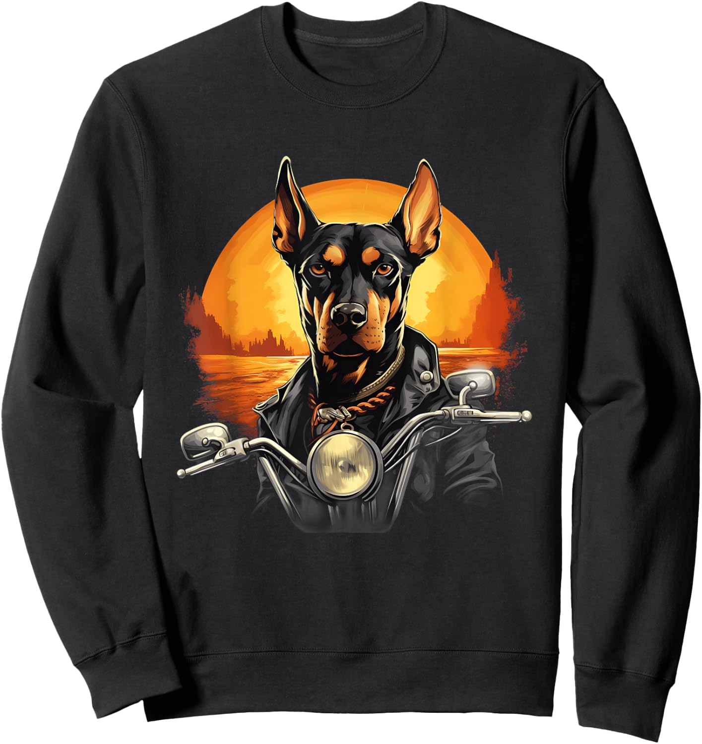 Biker Doberman Pinscher Dog Riding Motorcycle Sweatshirt - Sweatshirt | Black
