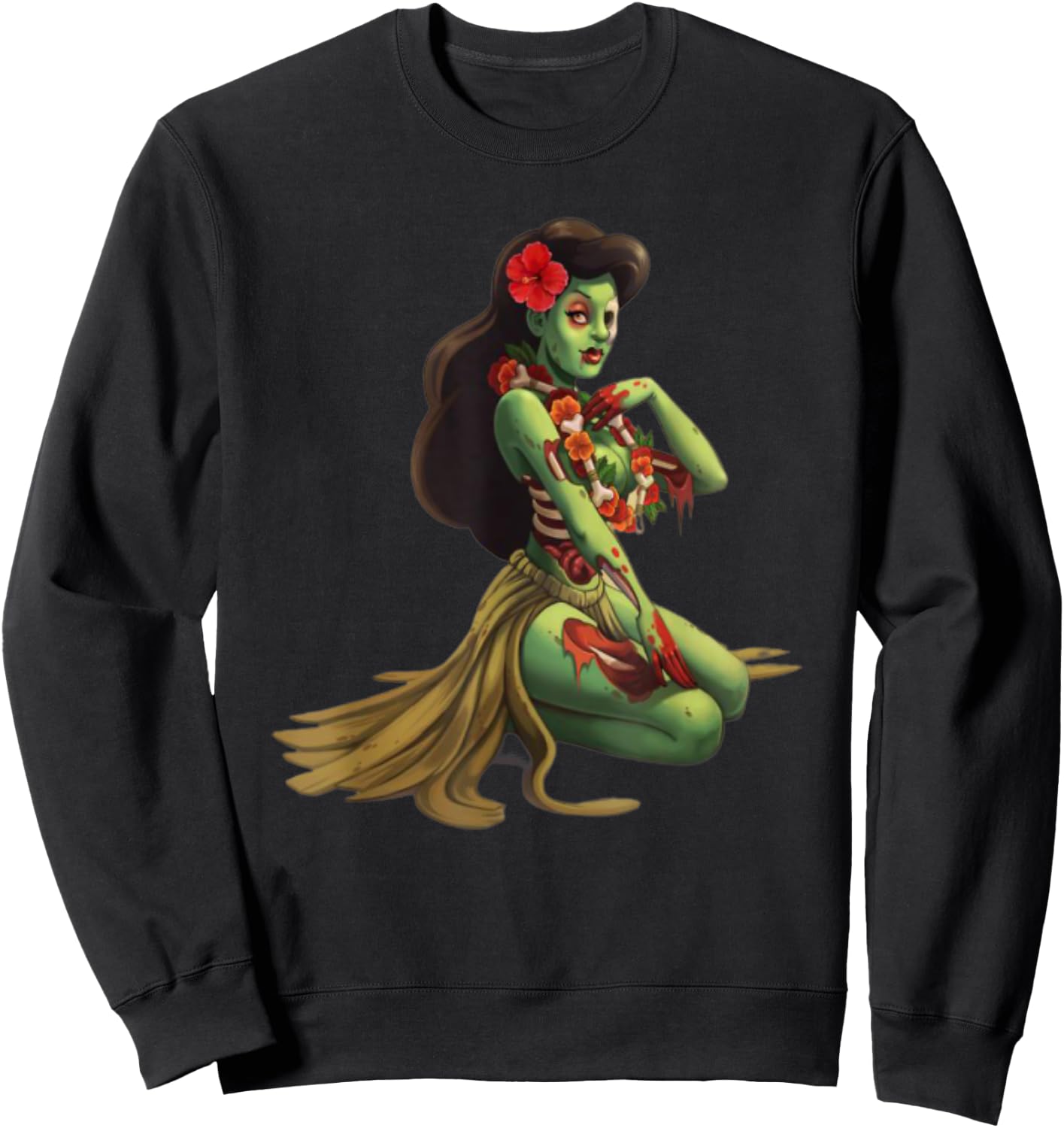 Hawaii Pin Up Girl Zombie Halloween Sweatshirt - Sweatshirt | Black
