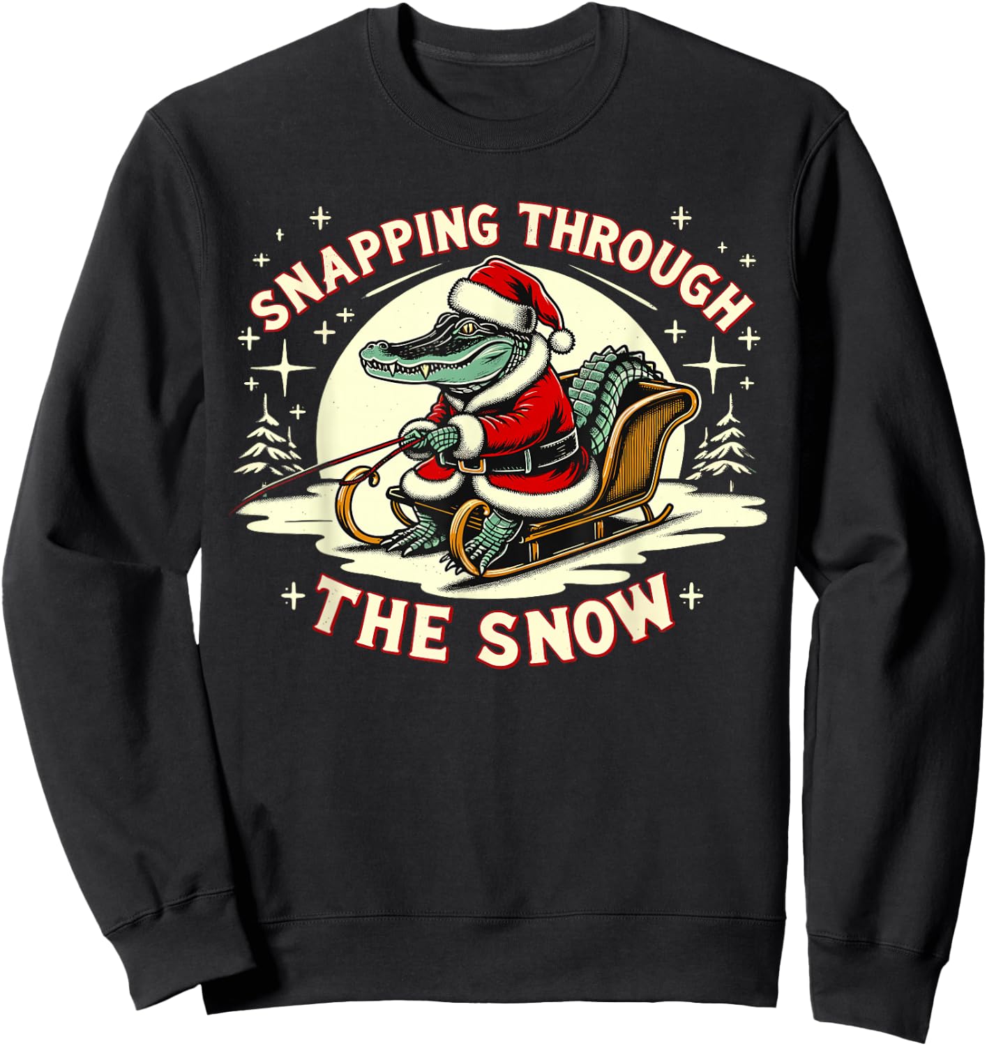 Alligator Snapping Through The Snow, Gator Hunting Christmas Sweatshirt - Sweatshirt | Black