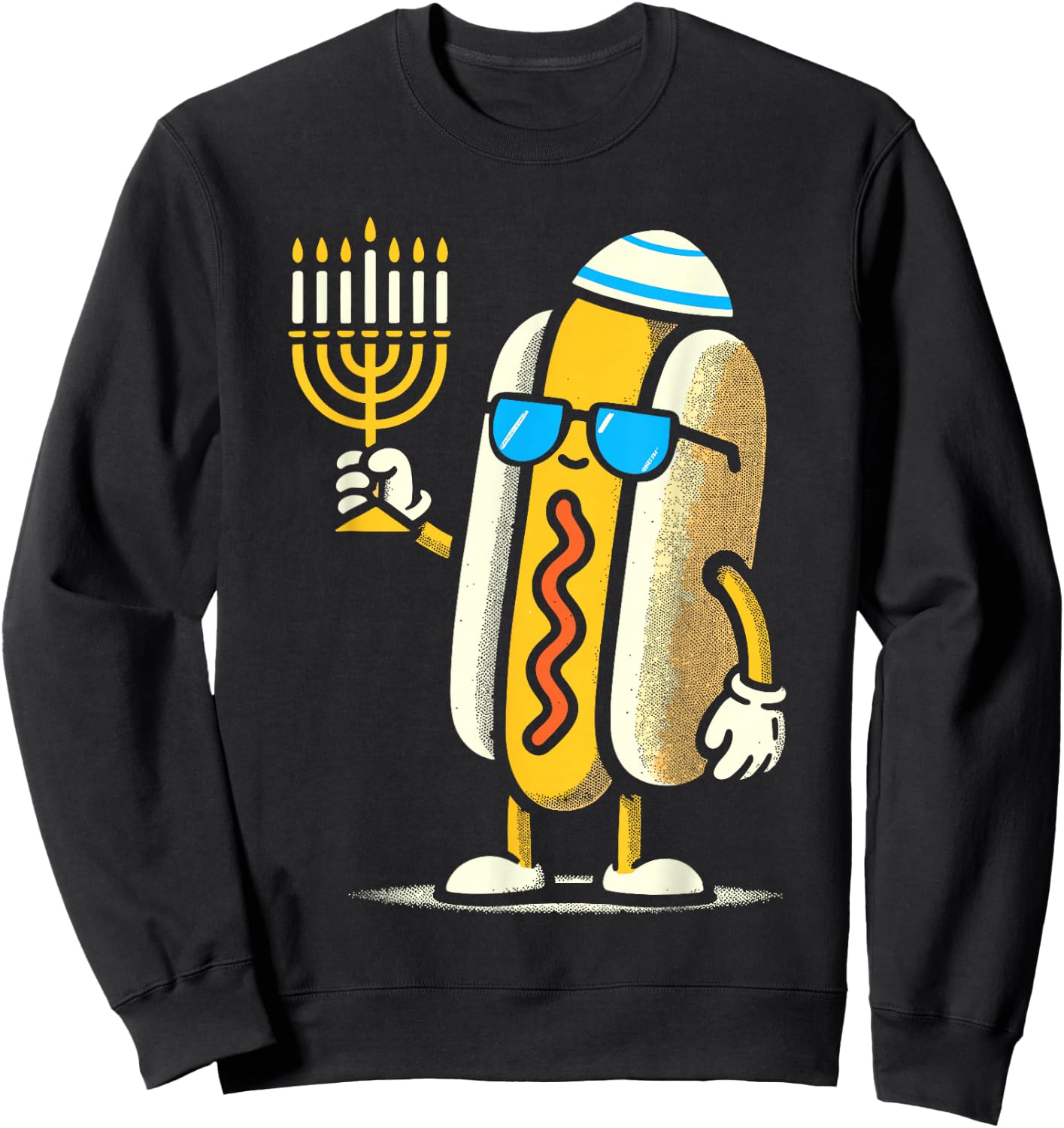 Jewish Hotdog Funny Hanukkah Pajamas Chanukah PJs Sweatshirt - Sweatshirt | Black
