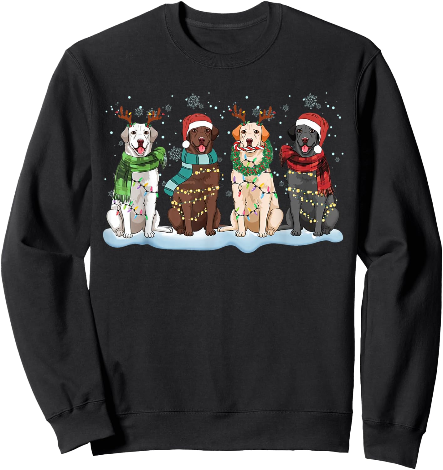 Santa Hat Labrador Retriever Reindeer Tree Light Christmas Sweatshirt - Sweatshirt | Black