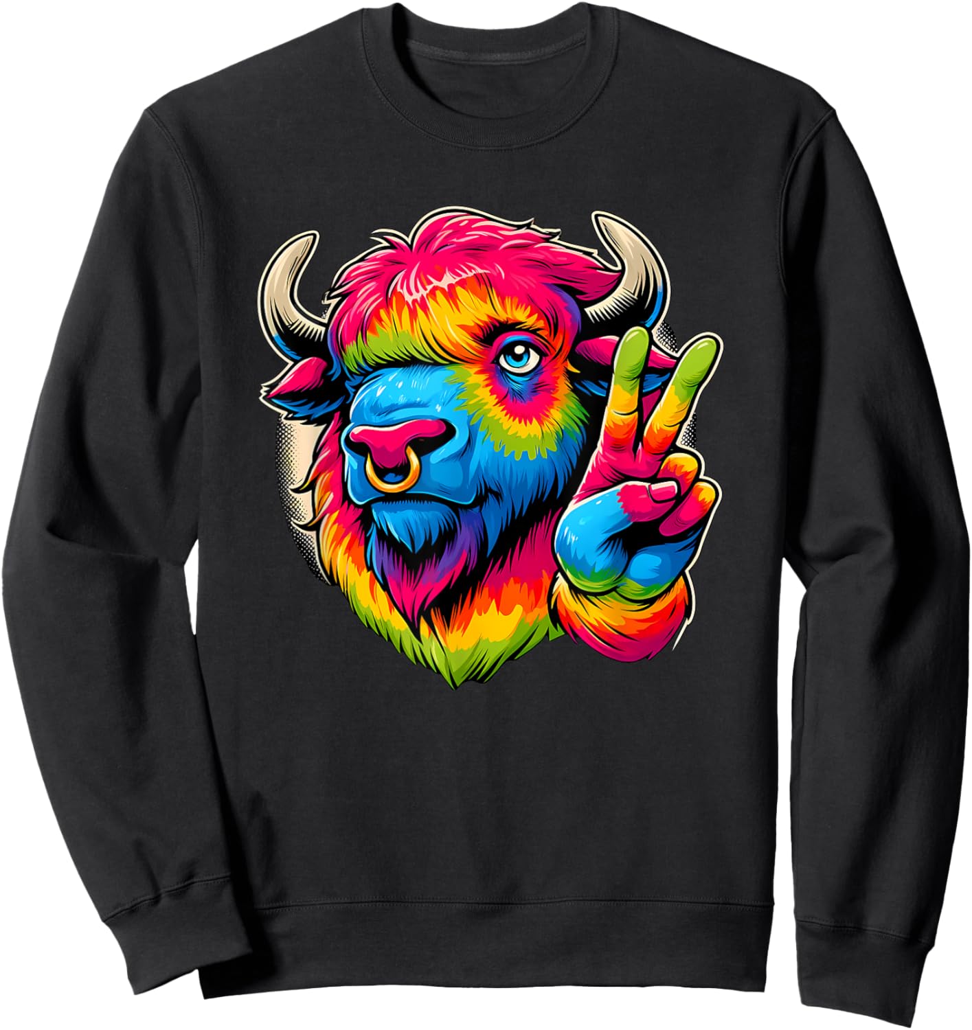 Peace Sign Tie Dye Bison Sweatshirt - Sweatshirt | Black