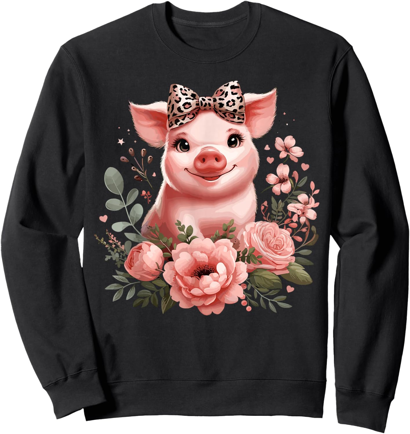 Pig With Leopard Headband Flower Cute Pig Lover Sweatshirt - Sweatshirt | Black