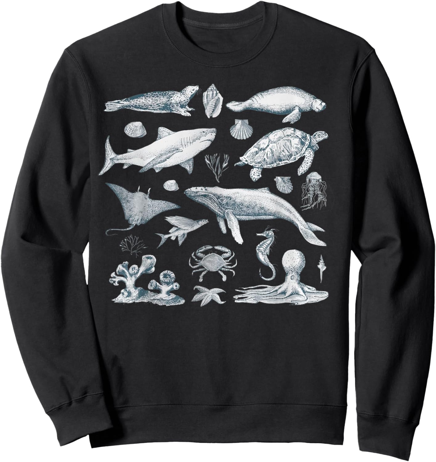 Vintage 90s Tattoo Sea Animal Retro Ocean Nature Men Women Sweatshirt - Sweatshirt | Black