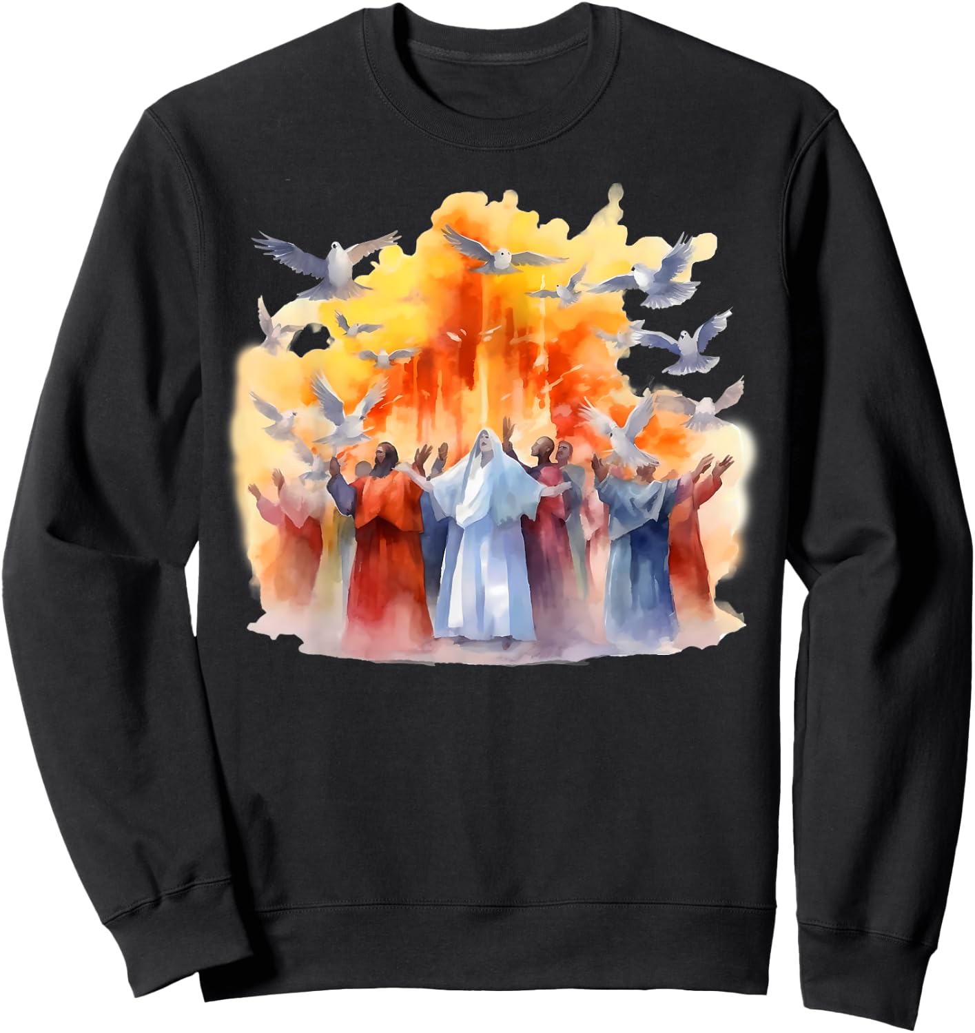 Pentecost Doves Tongues Fire Flame Holy Spirit Catholic Sweatshirt - Sweatshirt | Black