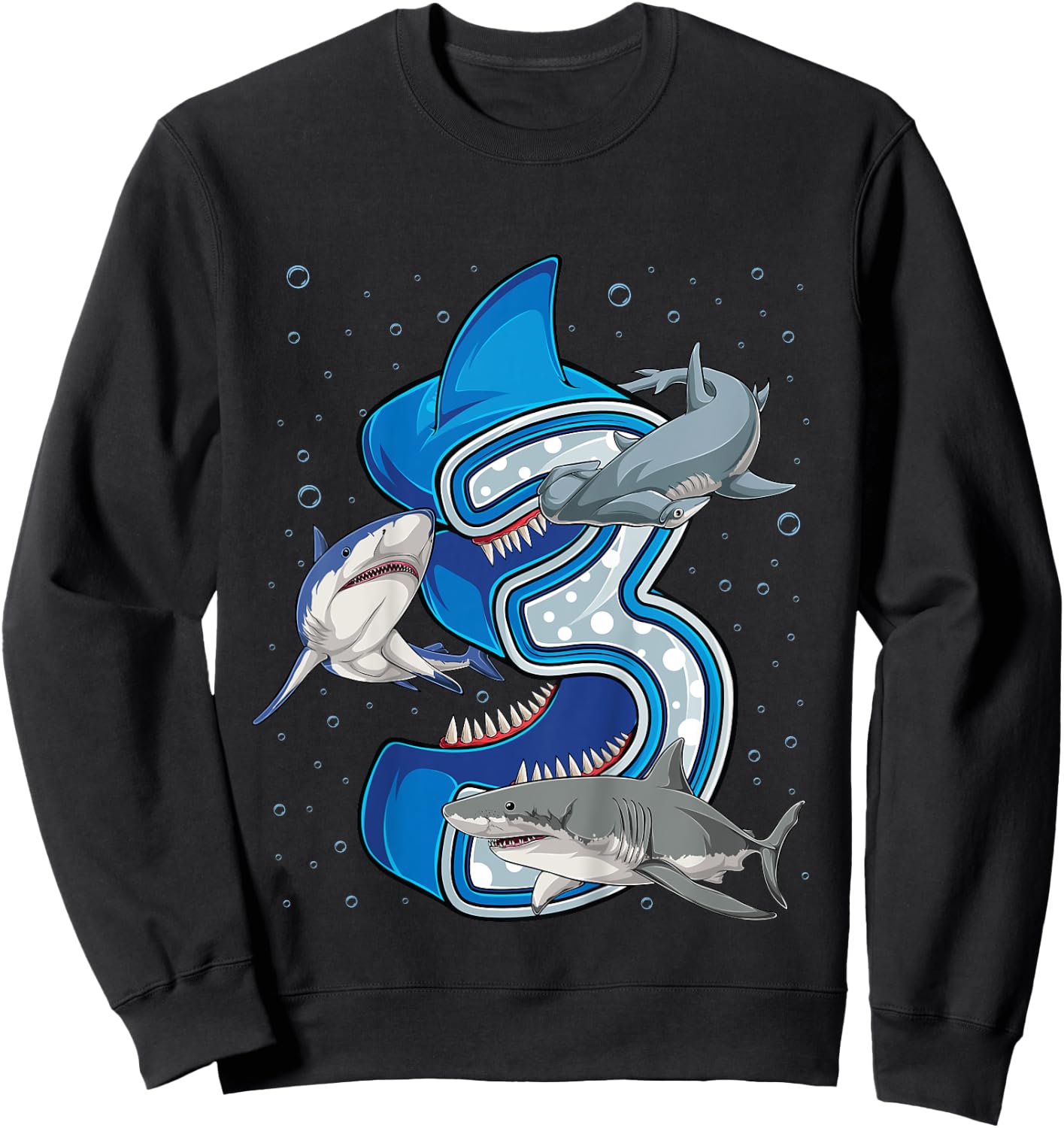 Kids 3rd Birthday Boys Shark 3 years Old Ocean Shark B-day Sweatshirt - Sweatshirt | Black