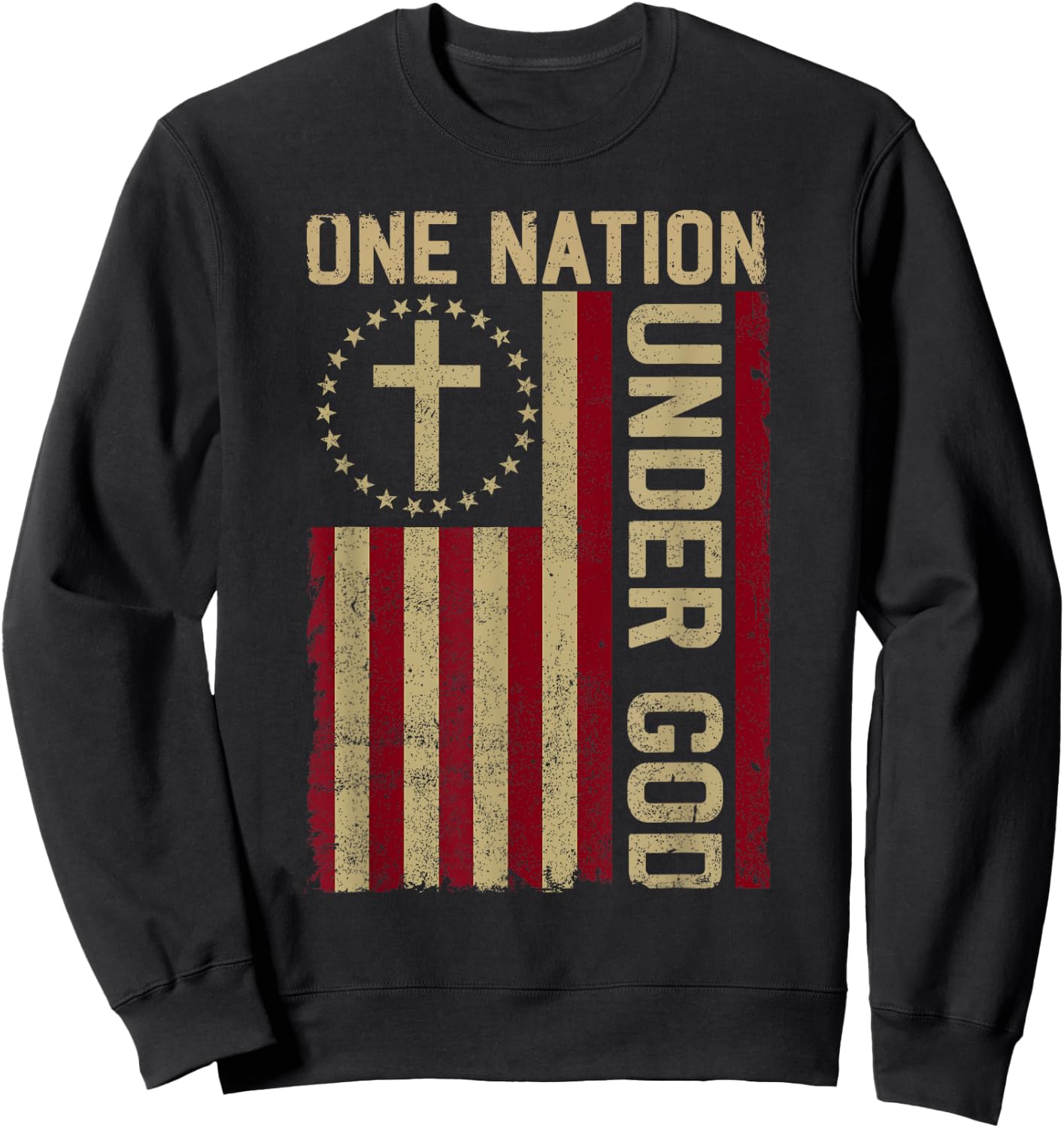 ONE NATION UNDER GOD - Christian USA Vintage American Flag Women Kids Men Sweatshirt - Sweatshirt | Black