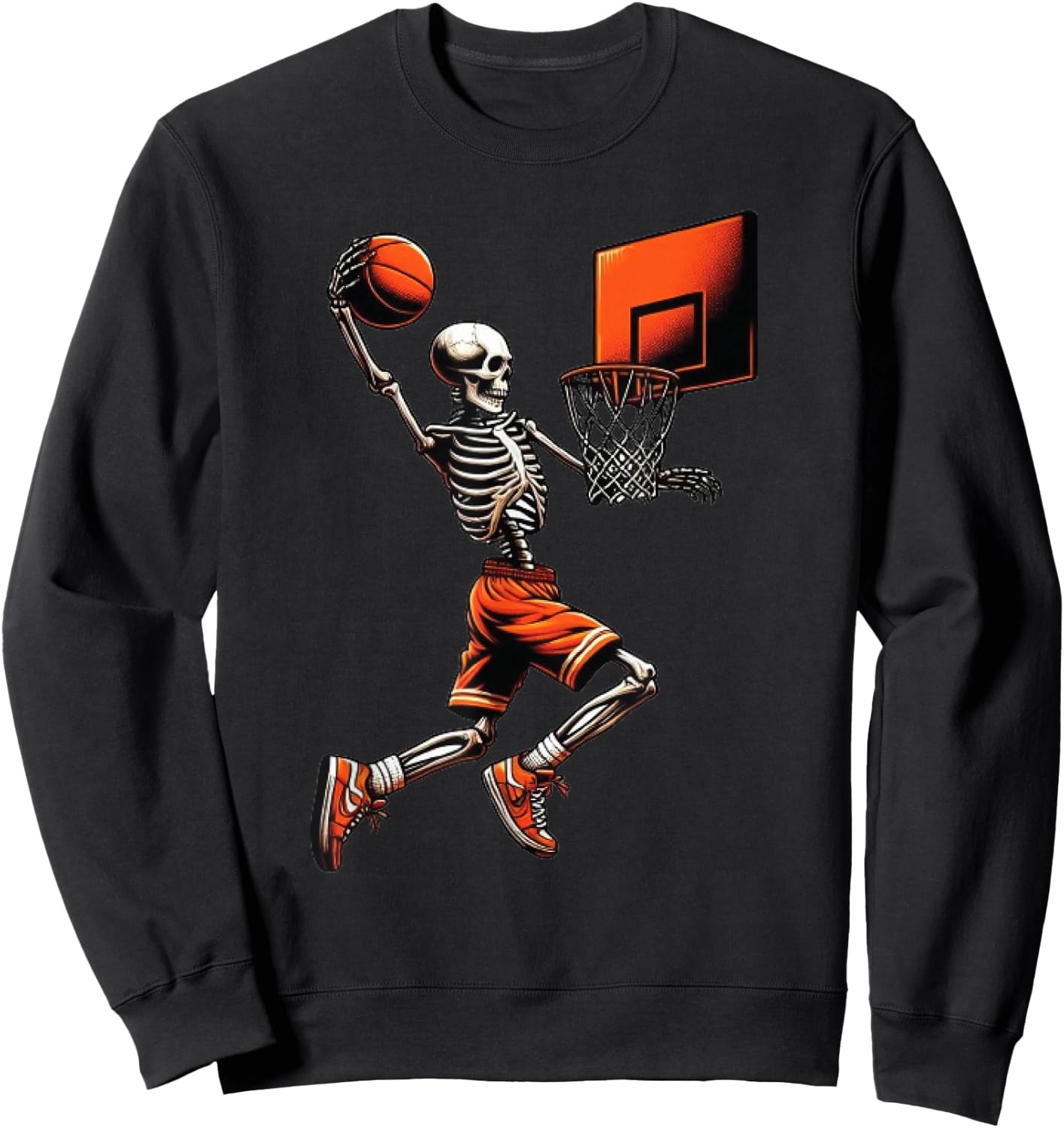 Skeleton Basketball Player Dunking Hoop Halloween Vintage Sweatshirt - Sweatshirt | Black