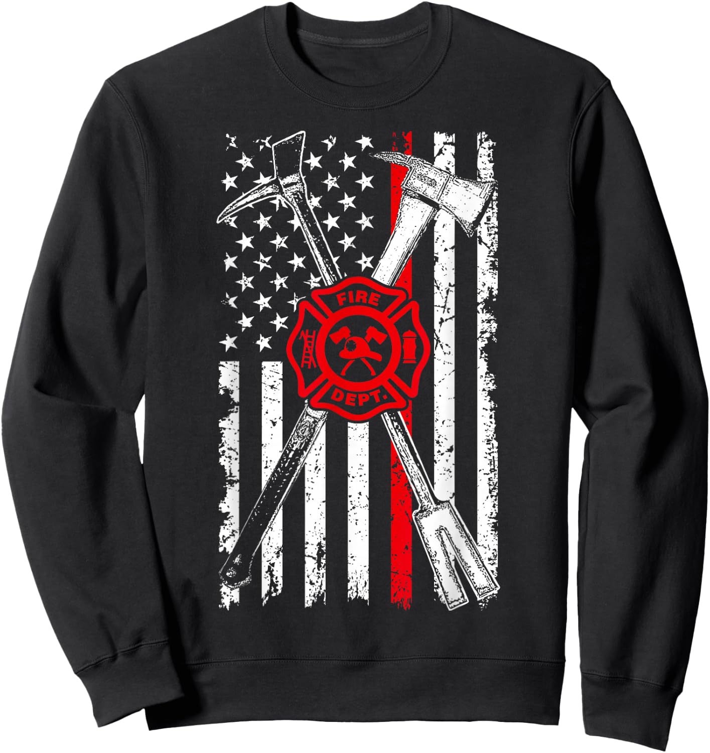 Patriotic Design Axe Halligan Thin Line Red Firefighter Sweatshirt - Sweatshirt | Black