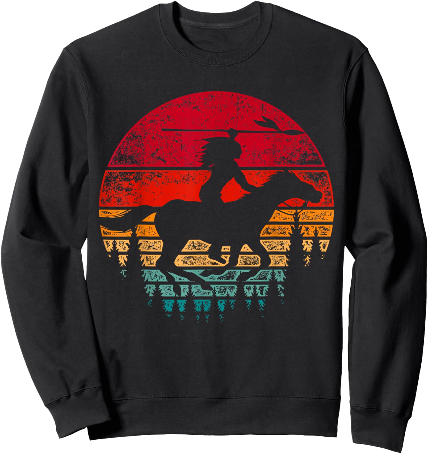 Indian Pride Horse Riding Indigenous Retro Native American Sweatshirt - Sweatshirt | Black