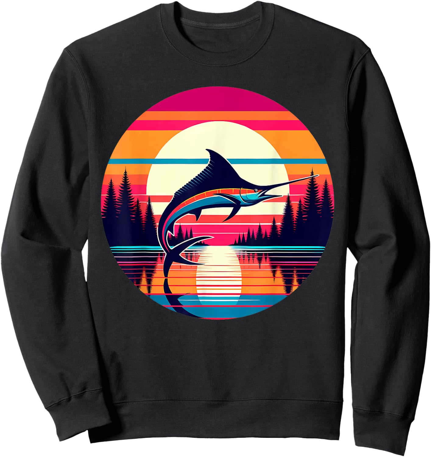 Marlin Fishing Sunset Retro Style Vintage 80s 70s Birthday Sweatshirt - Sweatshirt | Black