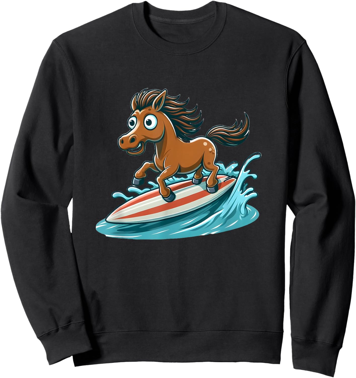Horse Surfing on a Surfboard Sweatshirt - Sweatshirt | Black