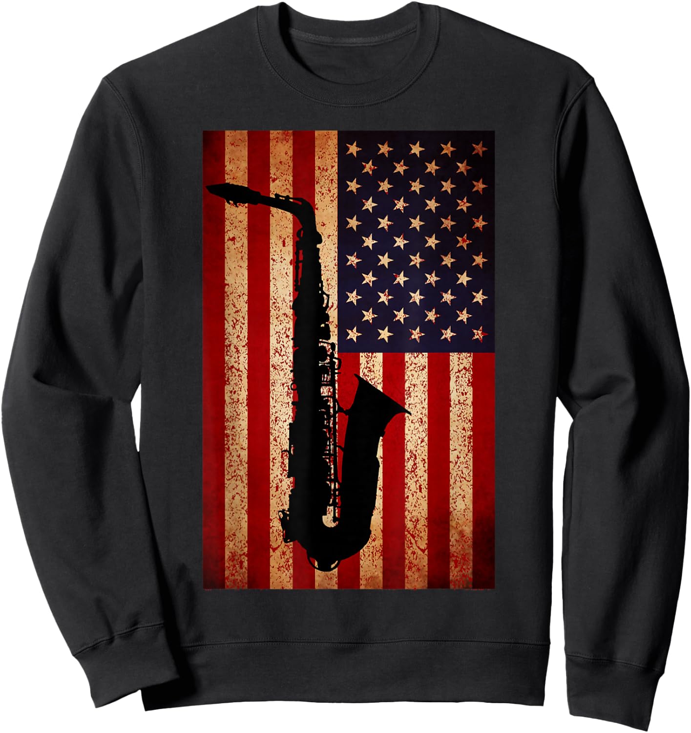 Vintage American Flag Saxophone Funny Sax Music Player Gifts Small Sweatshirt - Sweatshirt | Black