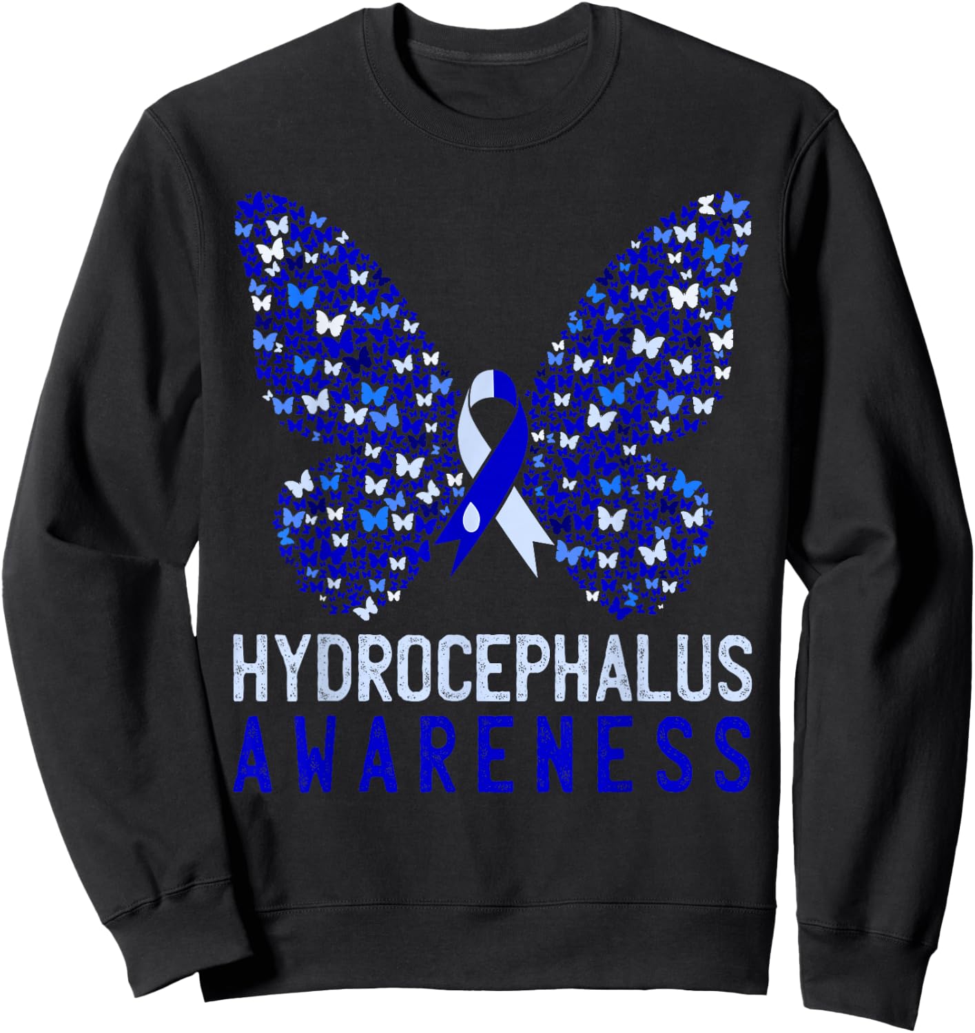 Butterfly Hydrocephalus Awareness Month Blue Ribbon Support Sweatshirt - Sweatshirt | Black
