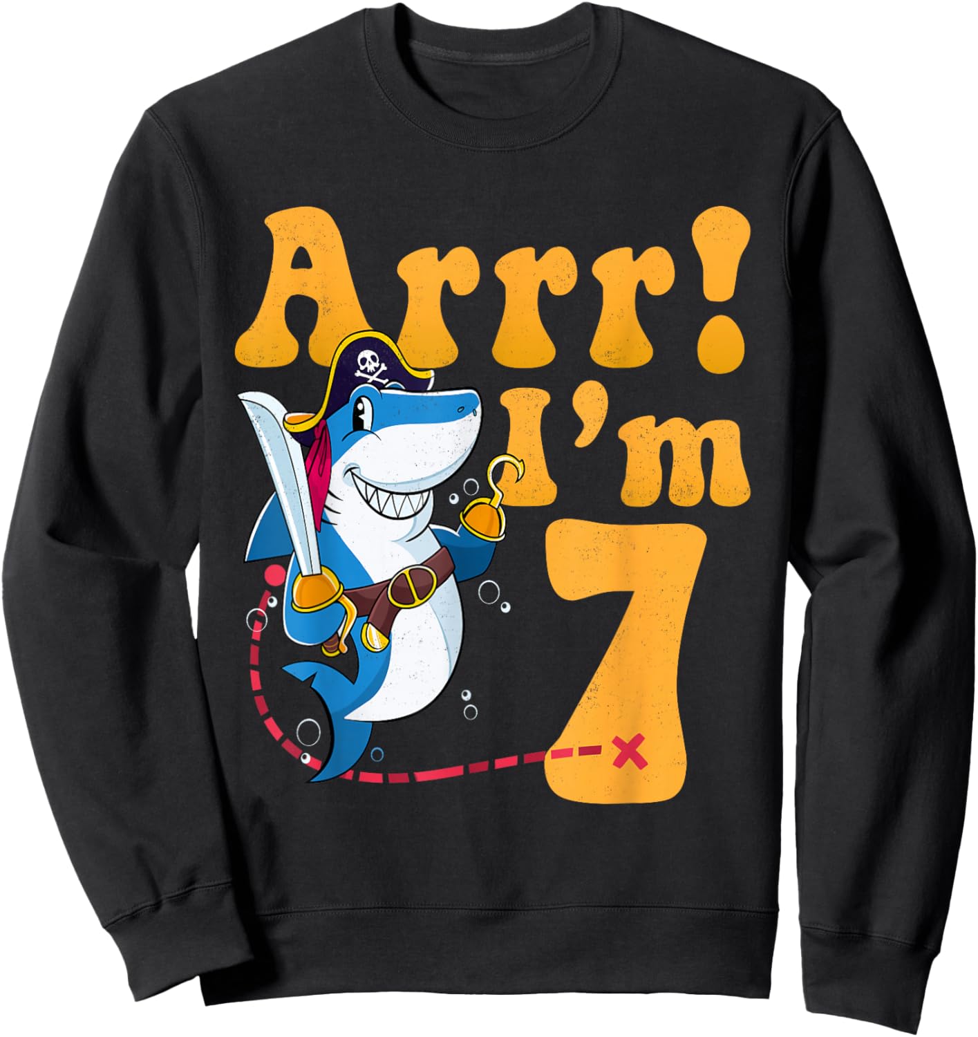Kids 7th Shark Pirate Birthday Party 7 Seven Years Old Boys Sweatshirt - Sweatshirt | Black
