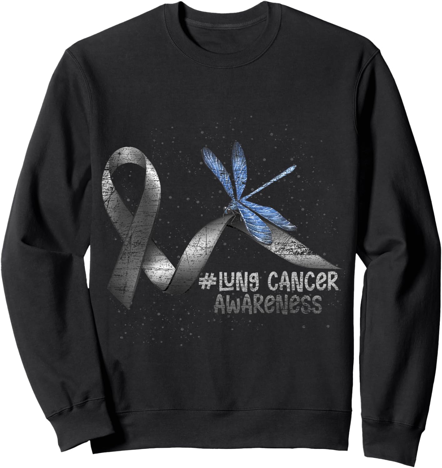 Pretty White Ribbon Support Dragonfly Lung Cancer Sweatshirt - Sweatshirt | Black