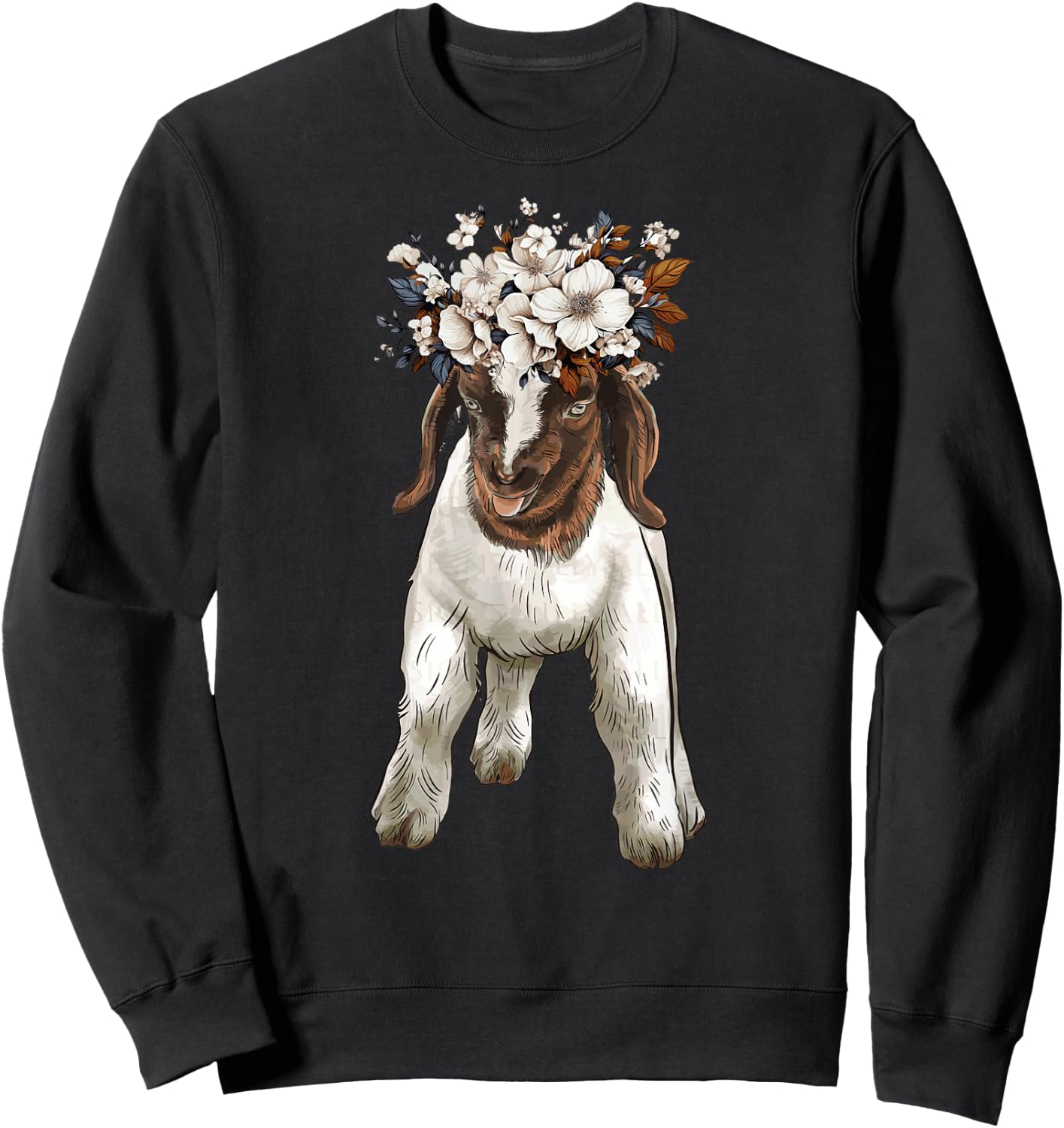 Boer goat with flower, show boer baby goat Sweatshirt - Sweatshirt | Black