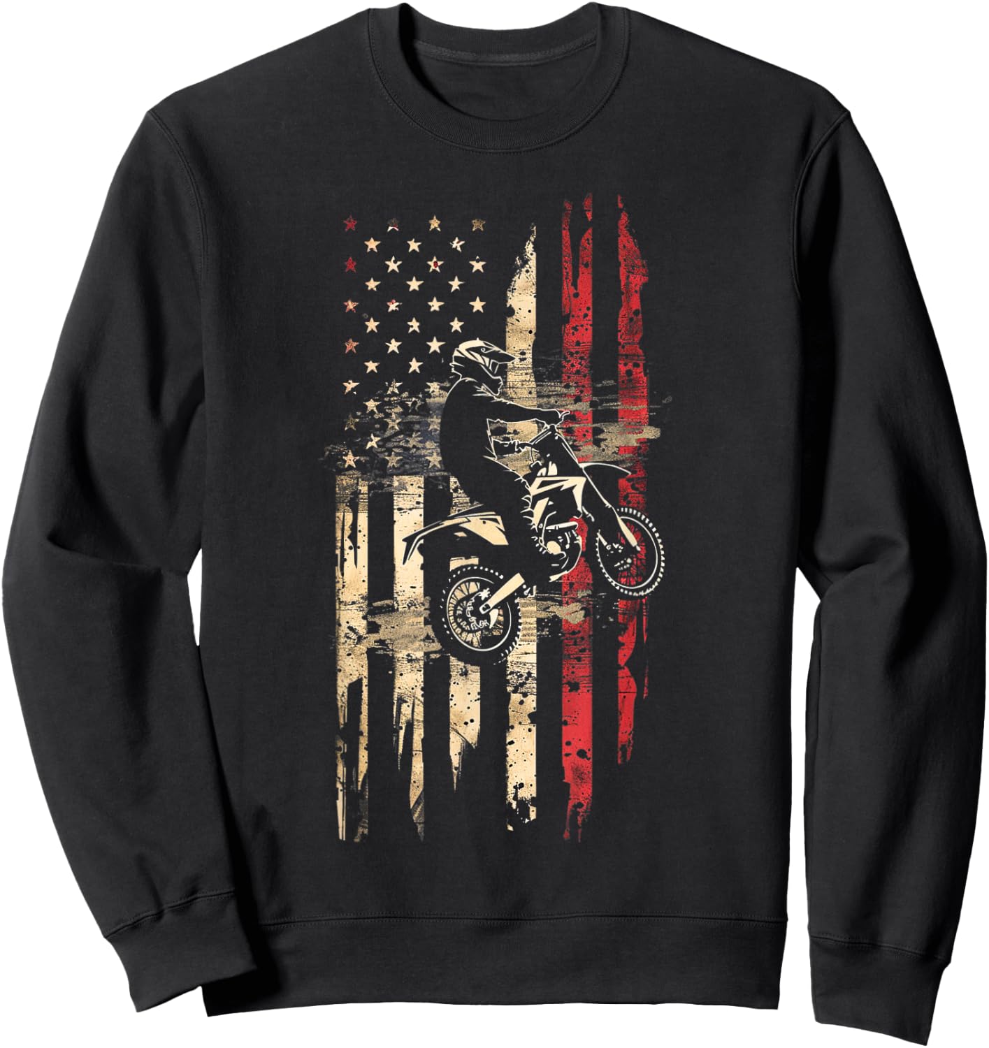 Best Dirt Bike Boys Dirtbike Racing US Flag Biker Sweatshirt - Sweatshirt | Black