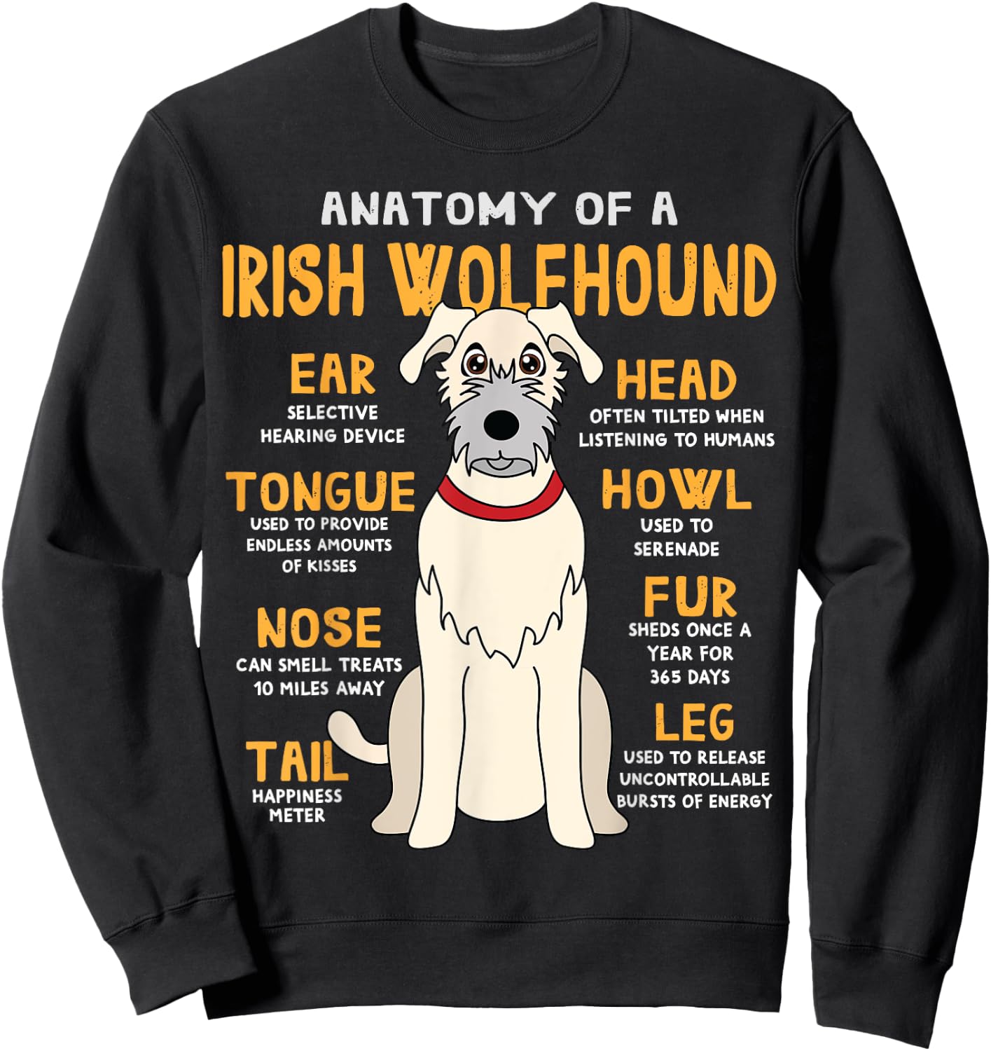 Irish Wolfhound Anatomy Funny Dog Mom Dad Gift Women Girls Kids Sweatshirt - Sweatshirt | Black