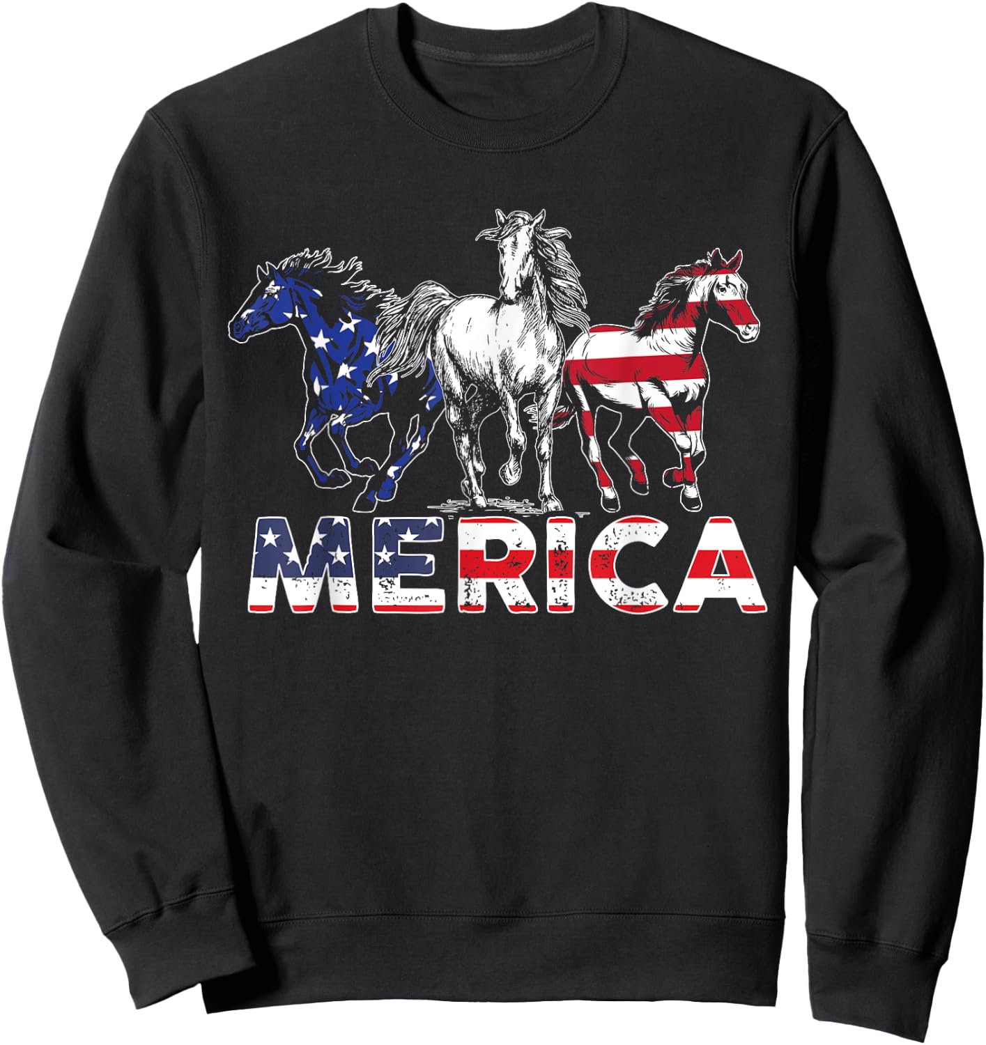 4th Of July Horse American US Flag Horse Riding Sweatshirt - Sweatshirt | Black