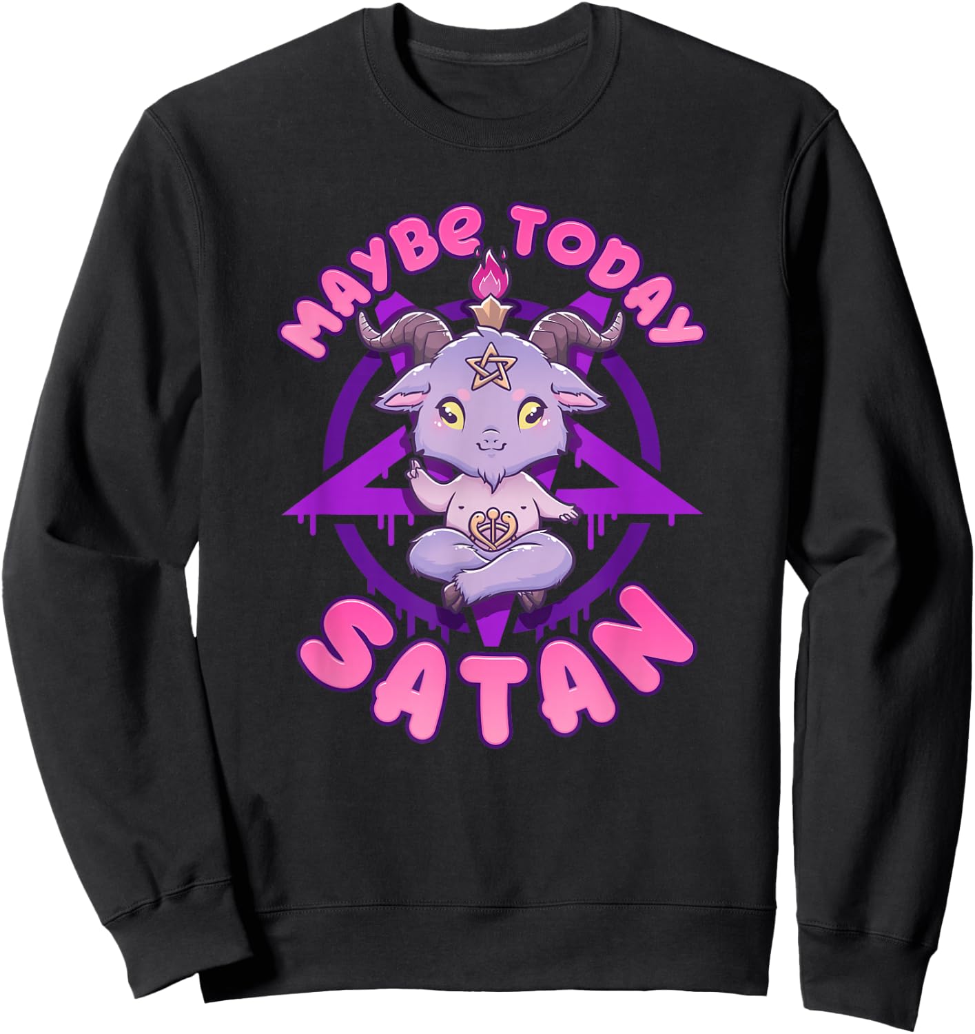 Maybe Today Satan I Cute Kawaii Anime Baphomet Sweatshirt - Sweatshirt | Black