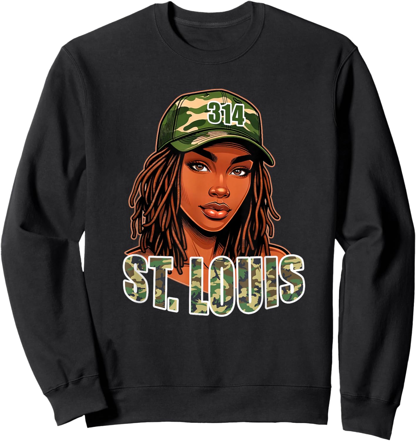 314 St. Louis Camo Hat African American Woman Sweatshirt - Sweatshirt | Black