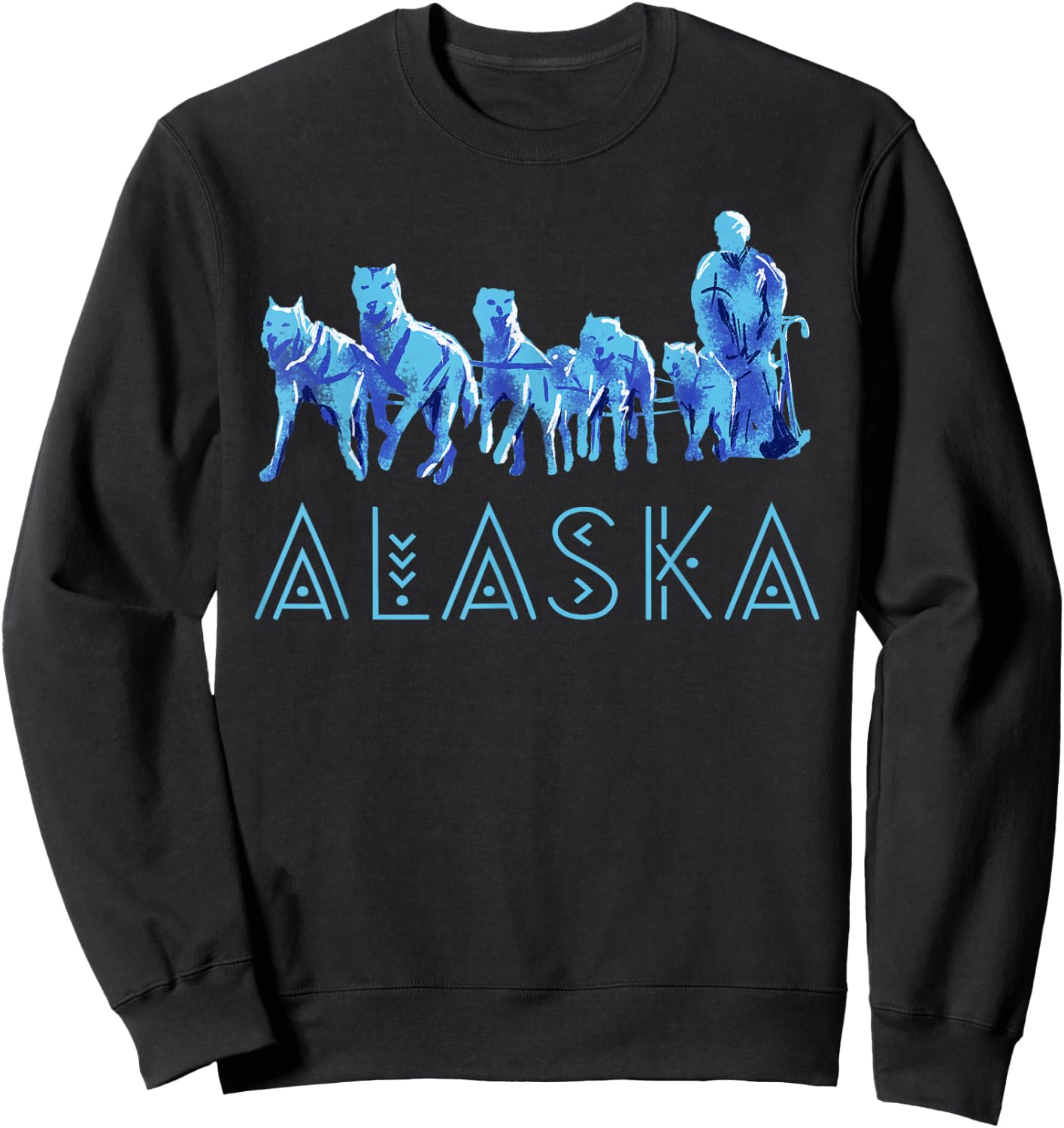 Alaska Sled Dogs Mushing Team Snow Sledding Mountain Scene Sweatshirt - Sweatshirt | Black