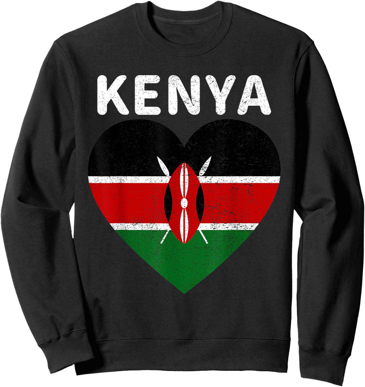 I Love Kenya Kenyan Africa Pride Flag Print Vintage Retro Sweatshirt - Sweatshirt | Black