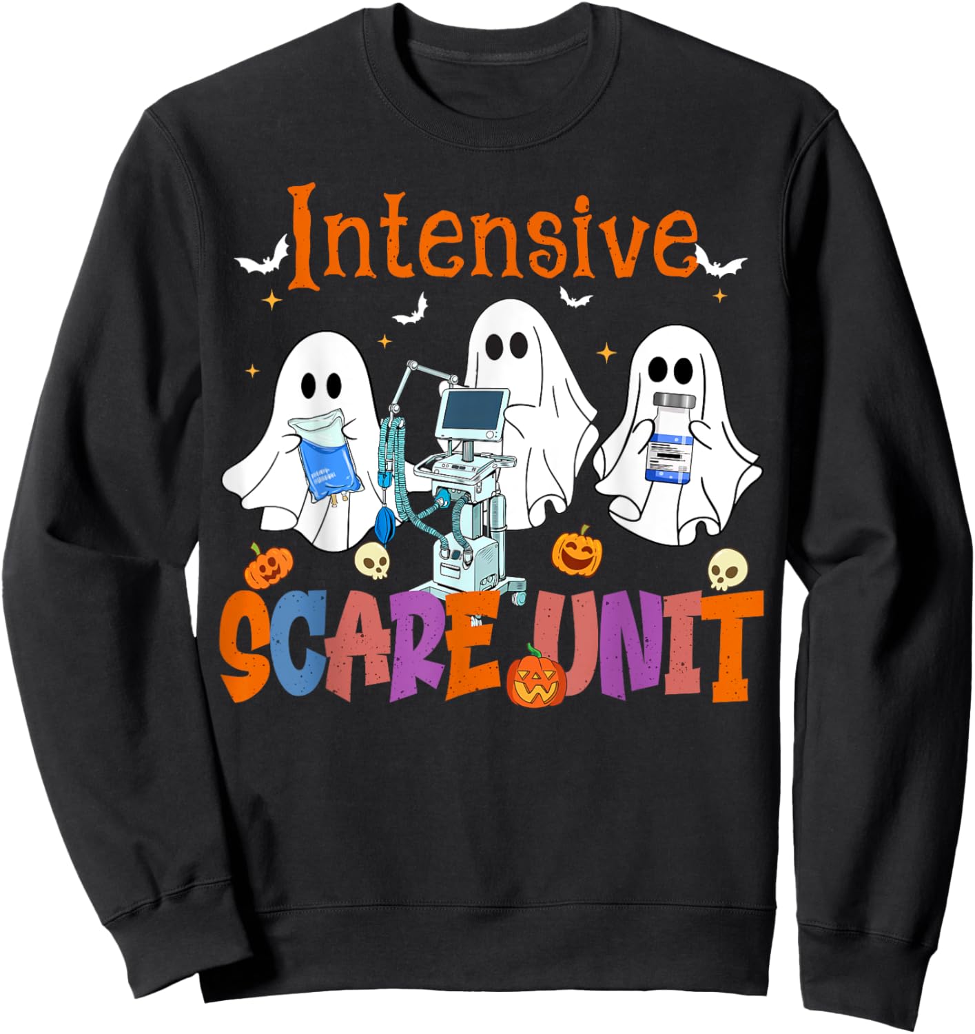 Halloween Intensive Care Scare Unit Ghost Nurse ICU Nursing Sweatshirt - Sweatshirt | Black
