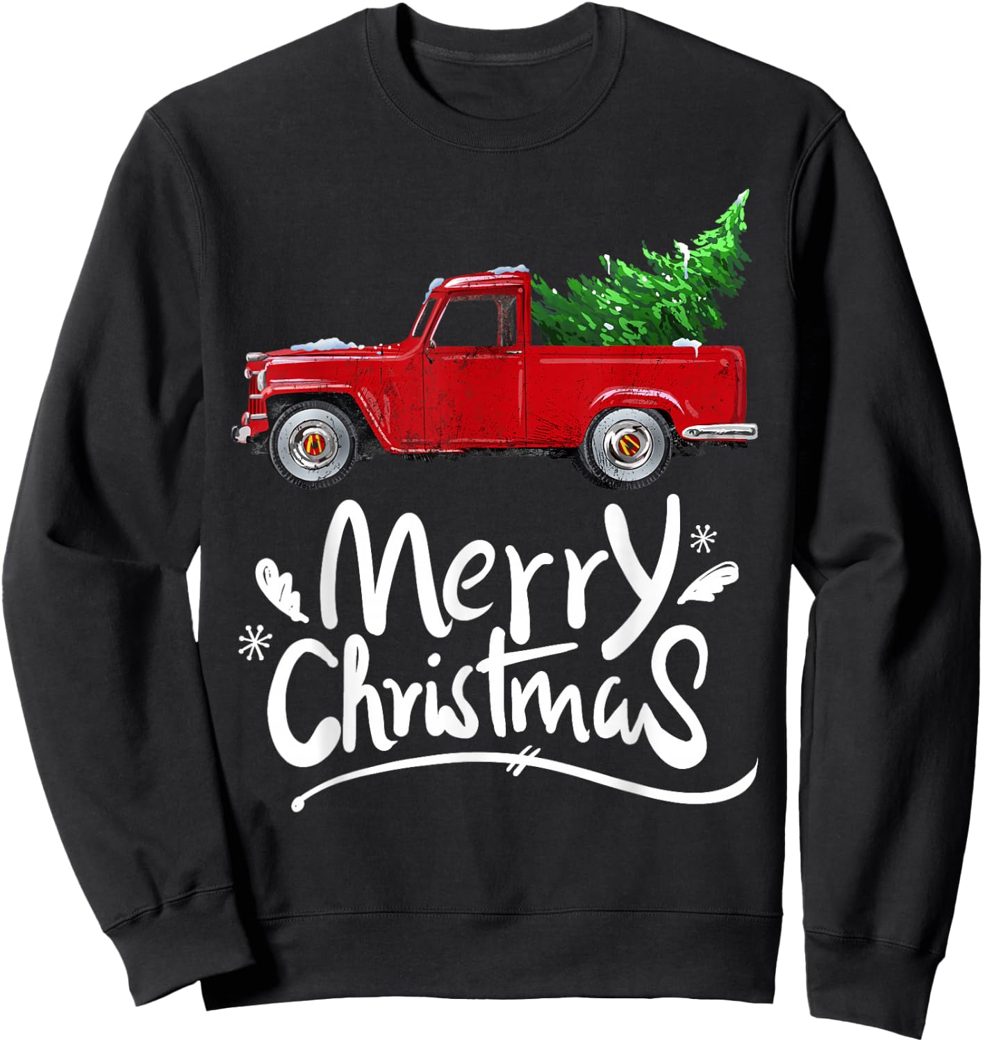Vintage Wagon Red Truck Christmas Tree Pajama Gift Sweatshirt - Sweatshirt | Black