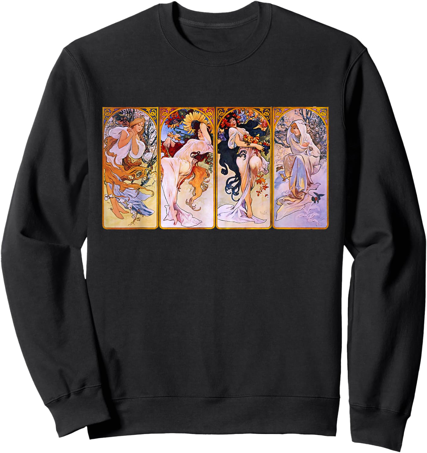 Four Seasons by Mucha Art Nouveau Sweatshirt - Sweatshirt | Black